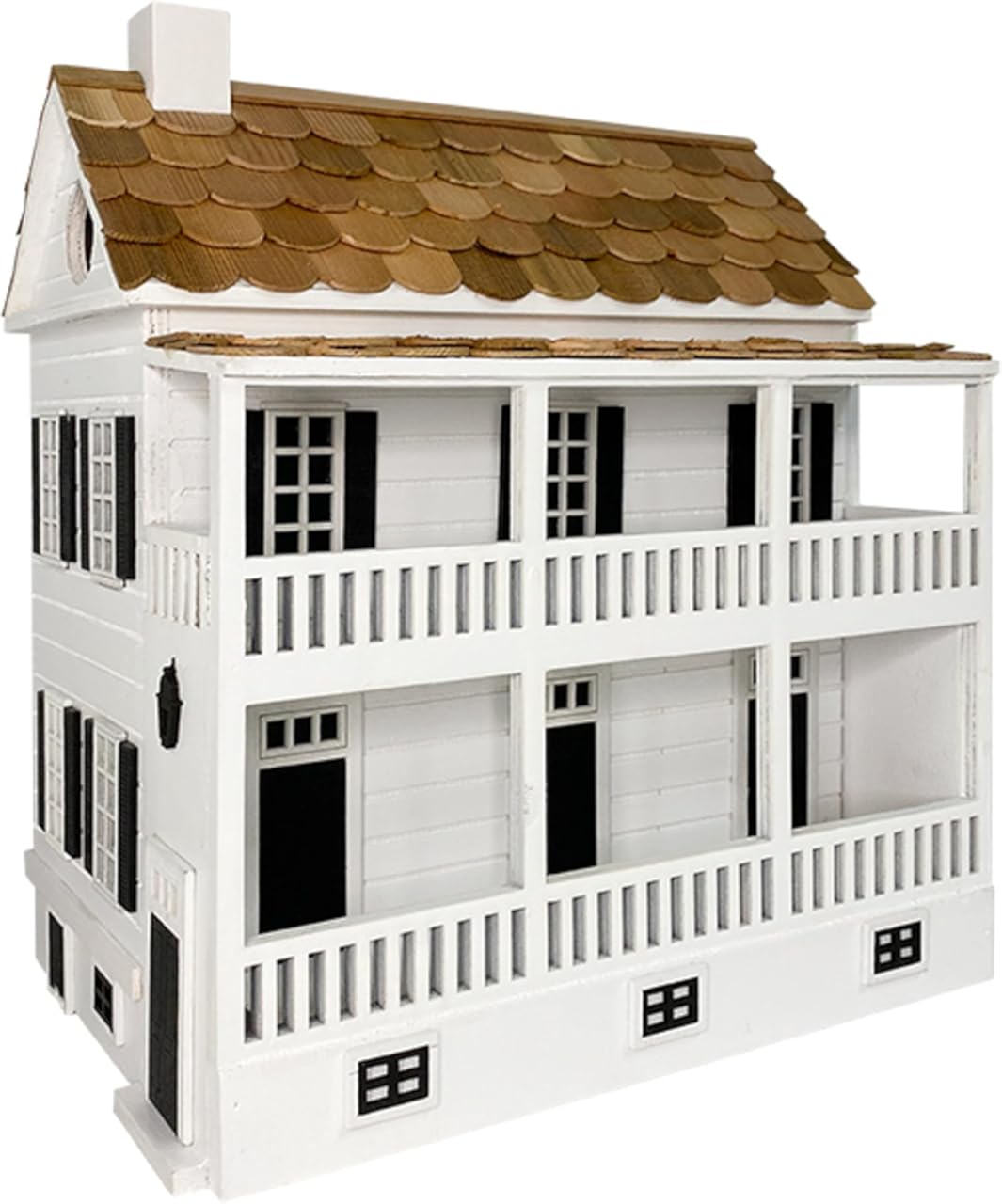 Home Bazaar Charleston Battery House Bird House | Handcrafted Wooden Southern-Style Birdhouse with Black Shutters, Cedar Shingled Roof & 1.25