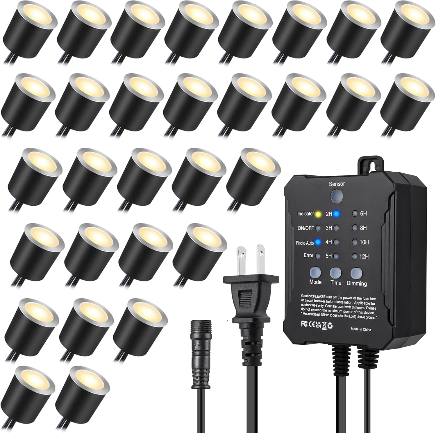 SMY Lighting Dimmable LED Deck Lights with Timer and Photocell Sensor and Protecting Shell φ32mm,30Pack Outdoor LED Smart Deck Lighting IP67 Waterproof for Garden,Yard Stair, Patio, Floor Decoration