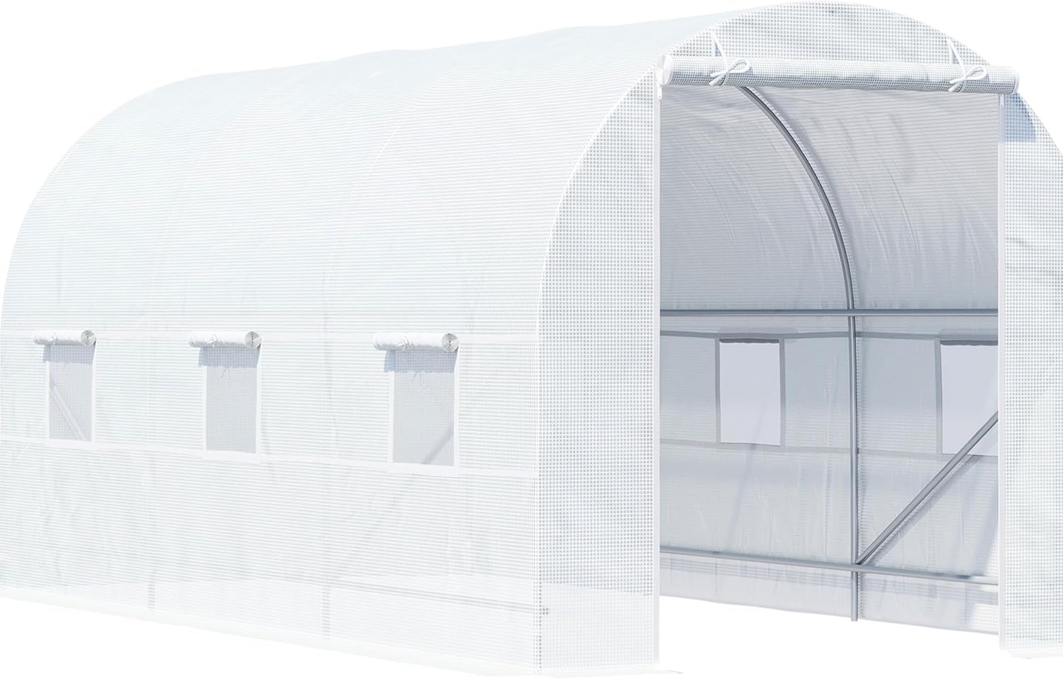 15' X 7' Walk-in Garden Greenhouse, Steel Frame, White, 6 Windows & Door, Pe Layer, Stable Construction Galvanized Steel, Cover With Protection, Frame