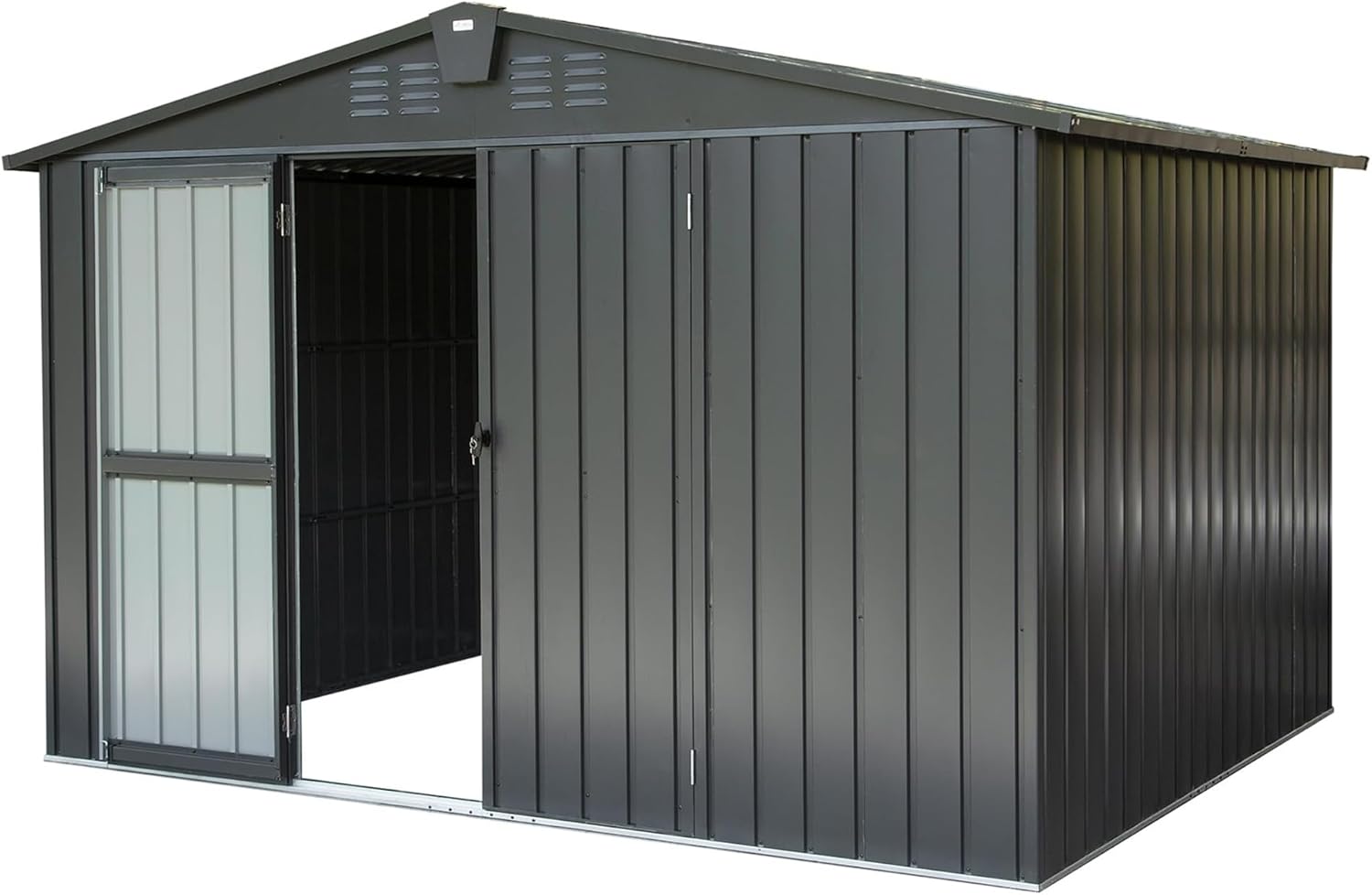 Outdoor Galvanized Steel Storage Shed 10'x 8', Waterproof Tool Storage Shed for Patio, Metal Steel Utility Tool Shed Storage House with Lockable Door & Air Vents for Backyard Patio Garden Lawn Black