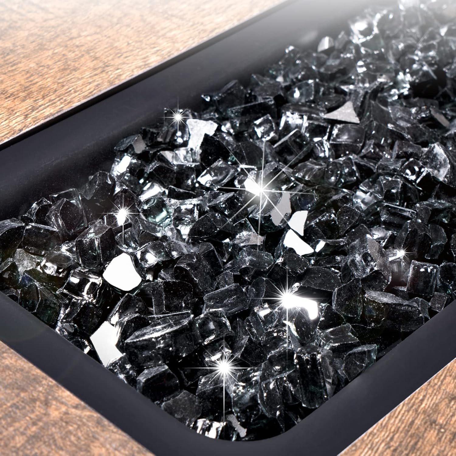 GASPRO 35 lbs Fire Glass for Propane Fire Pit, 1/2-Inch Reflective Fireplace Glass Rocks for Fire Pit Table, Black