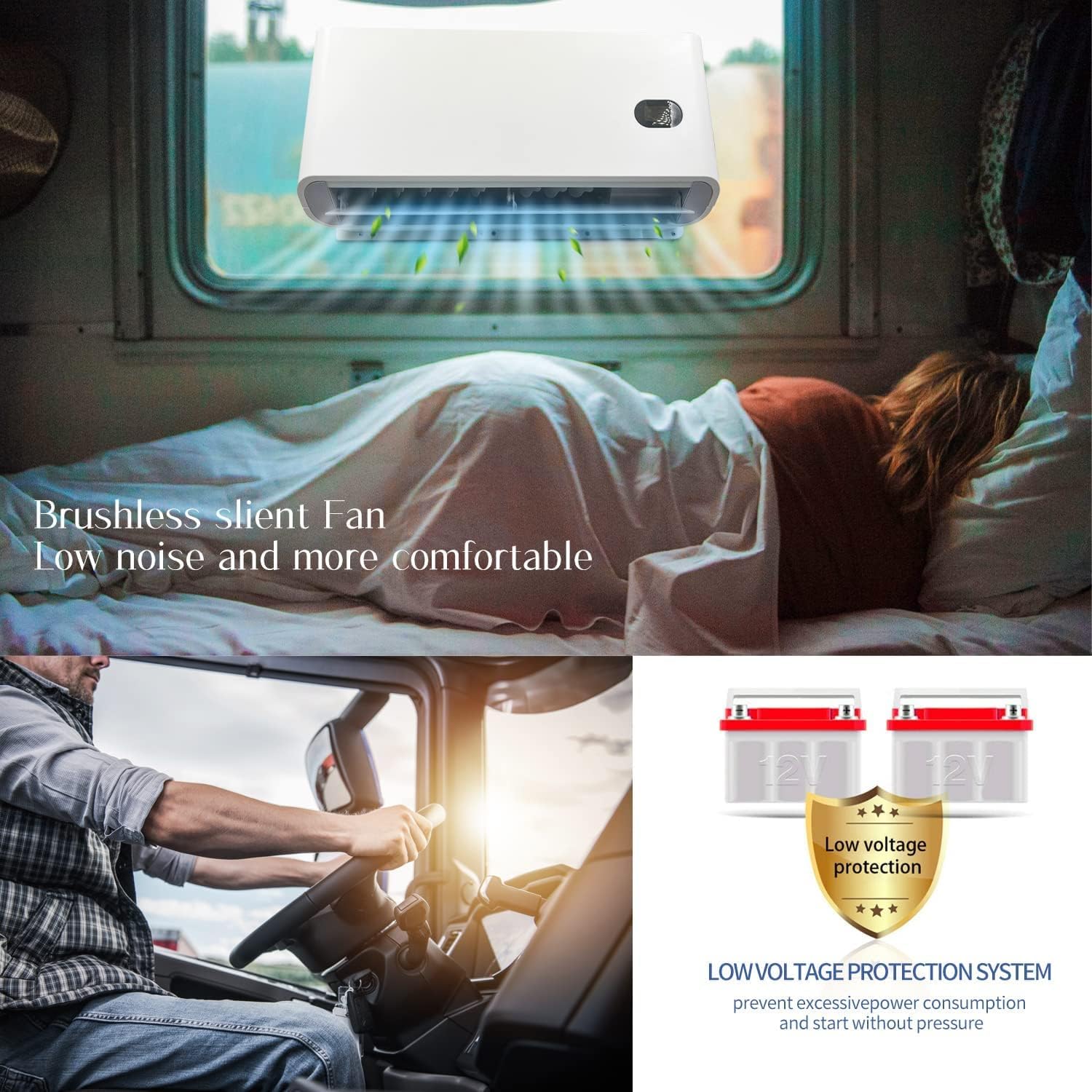 12V DC Air Conditioner Truck Air Conditioner for Rvs, Trucks, Construction Vehicles etc, Electric Split Parking A/C Silent Air Outlet Fast Cooling 10500BTU