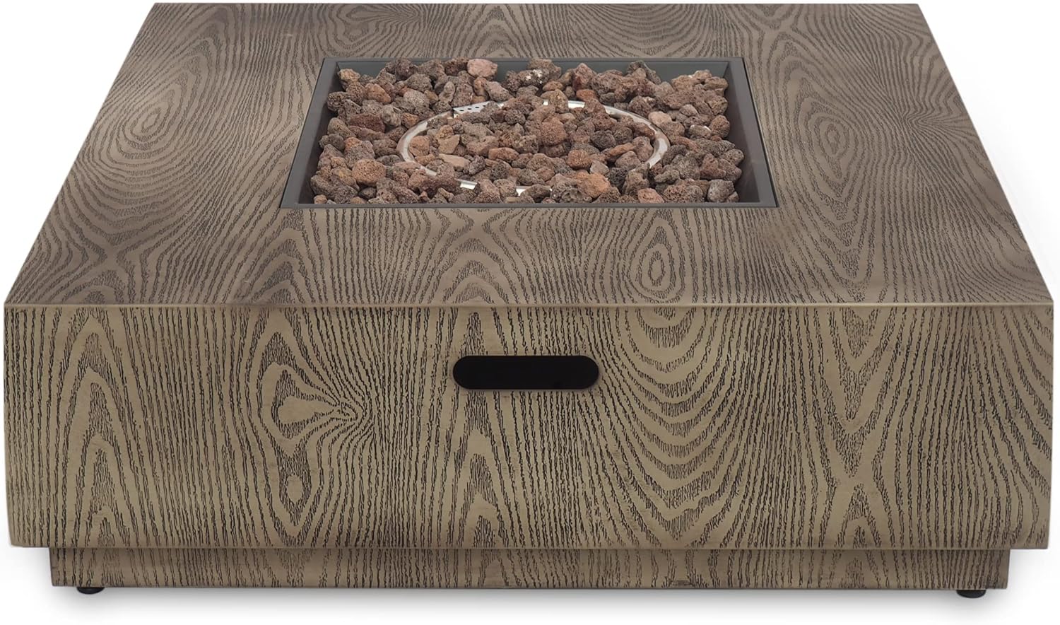 Square Propane Fire Pit Table, 50,000 BTU Outdoor Iron Fire Pit with Wood Pattern, 39 Inch Large Fire Pit for Patio Backyard Garden, Rustic Design for Outdoor & Indoor Gatherings, Only Table - 650K