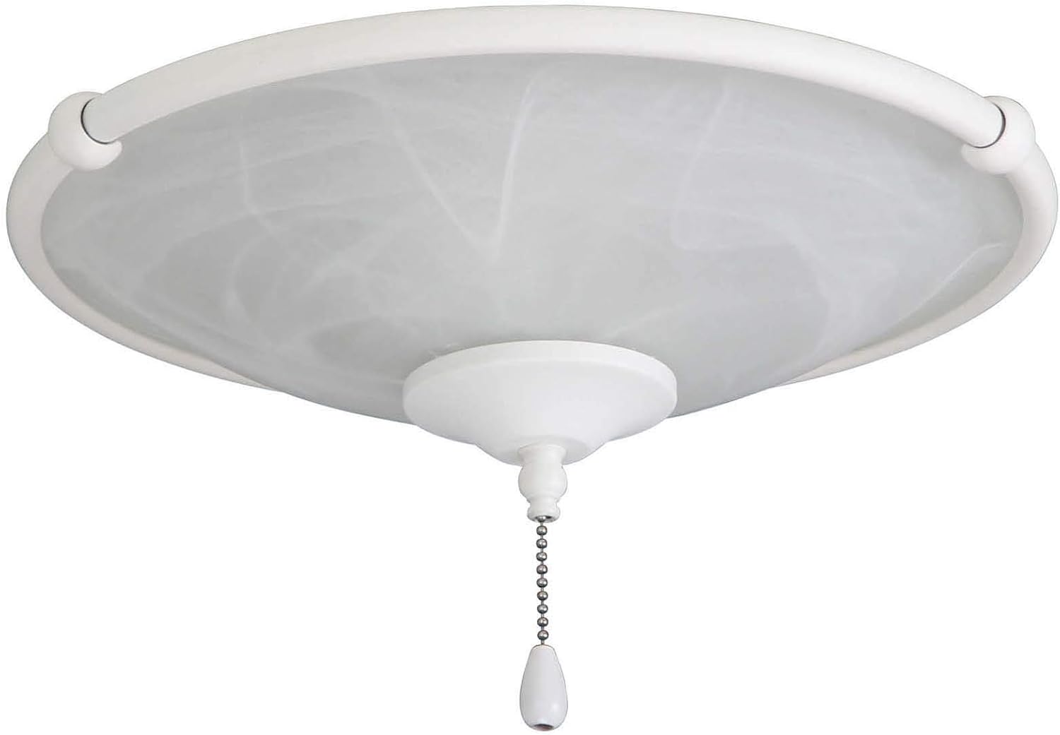 kathy ireland HOME Feather Swirl Glass LED Light Kit for Ceiling Fans | Damp Rated Shade Attachment with 3 Candelabra Bulbs, Pull Chain, and Finial, Satin White