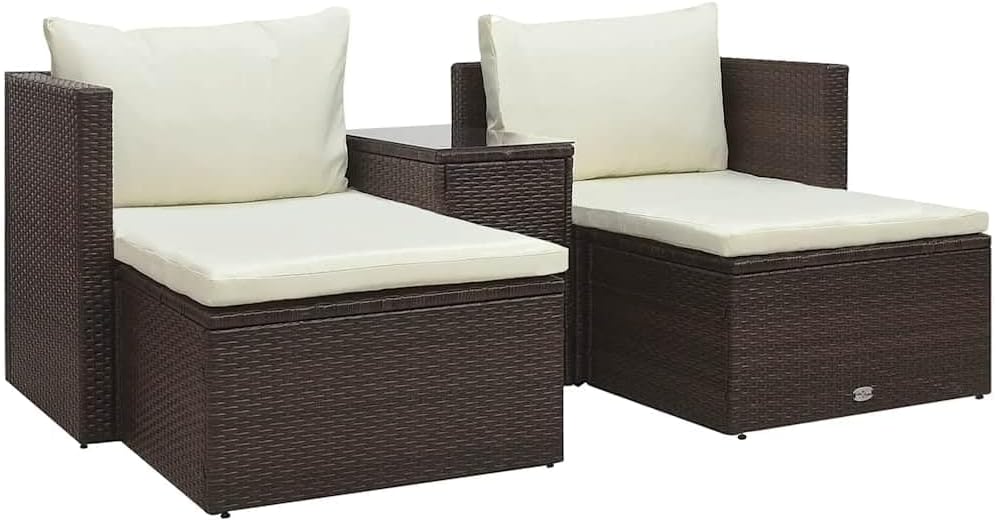 5 Piece Garden Lounge Set with Cushions Poly Rattan Brown Garden Furniture
