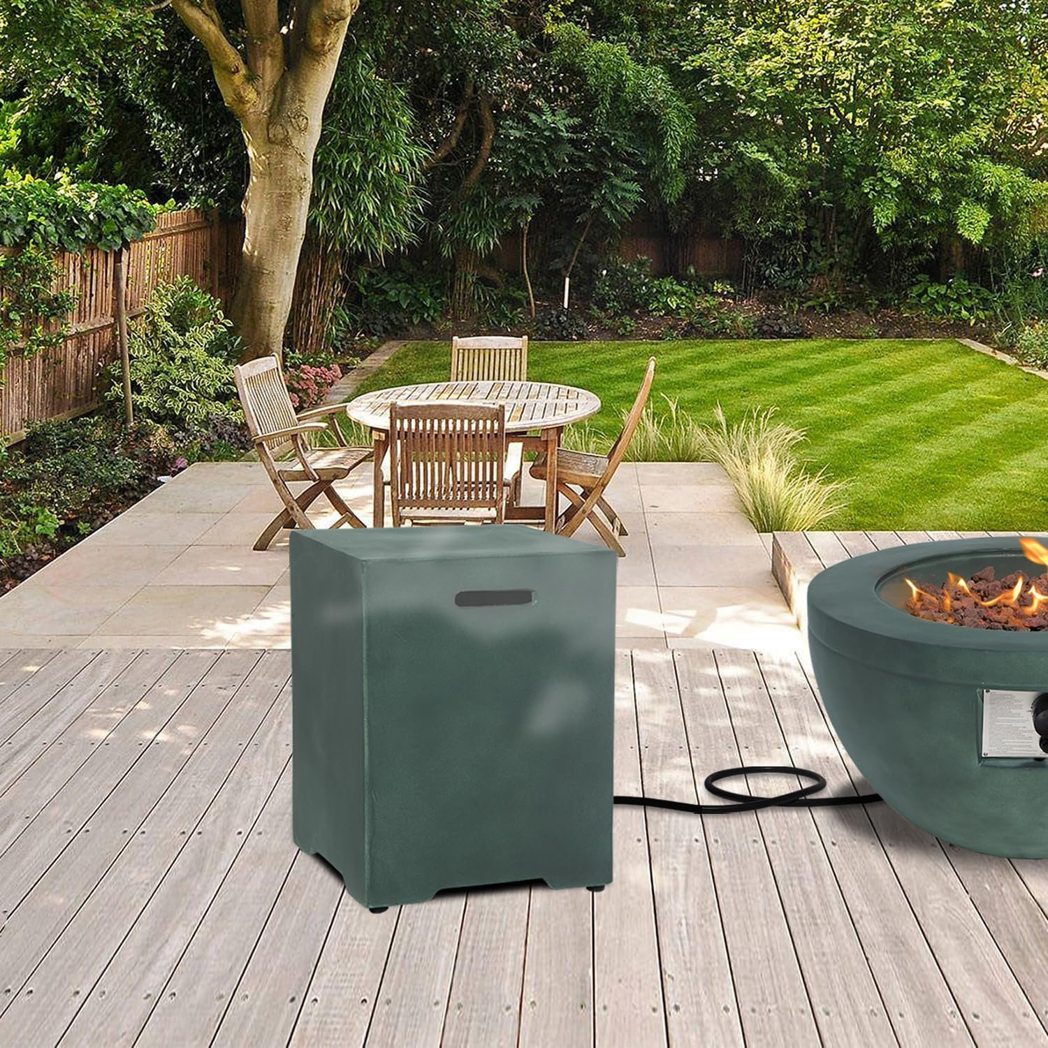 AQUILLA Propane Tank Cover Table, 16 inch Tank Storage Box for 20lbs Propane Tank, Outdoor Hideway Side Table for Propane Fire Pit, Gas Griddle (Bronze)