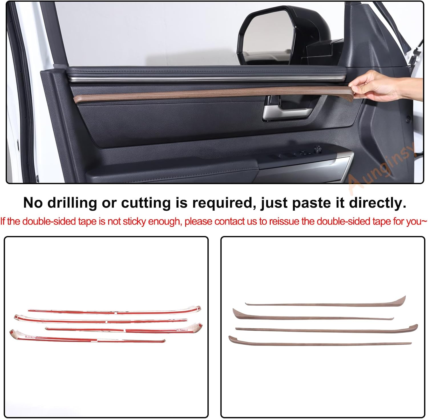 Aunginsy Car Inner Door Panel Strips Trim Compatible with Toyota Tundra 2022 2023 2024 2025 Pickup Truck Front Rear Door Armrest Panel Molding Decorative Cover Protector ABS Interior Accessories