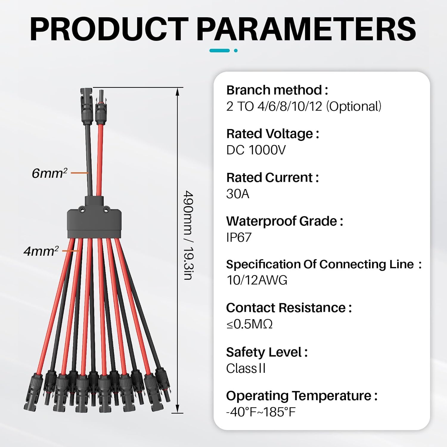2 Pack solar connectors Tool-Free solar cable connectors Solar connector for 6 solar panels water proof solar panel connectors 2 to 12 Y-branch parallel adapter solar cable extension（2Y12,2PCS）