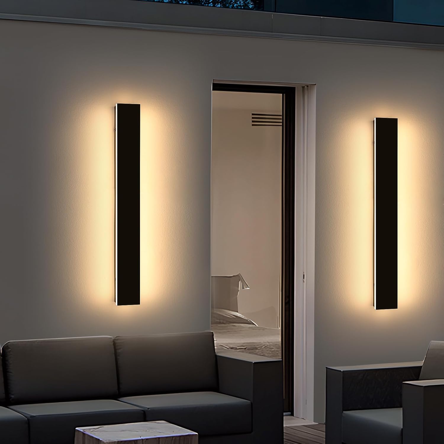 2 Pack 31.4inch Modern Exterior Wall Lights, 3000K Warm White, Outdoor Wall Mount Linear Sconces, 31W, IP65 Waterproof Minimalist Strip Led Lighting for House, Porch, Garage, Garden