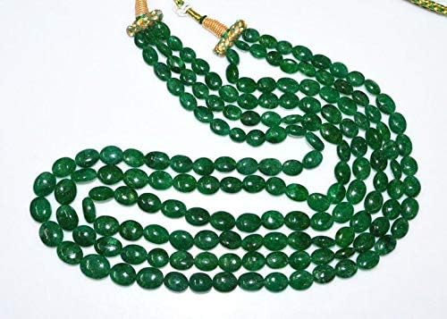 3 Lines Dyed Emerald Smooth Oval Shape Necklace, Dyed Emerald Smooth Oval Beads, Emerald Necklace, 7x8-11x14 mm