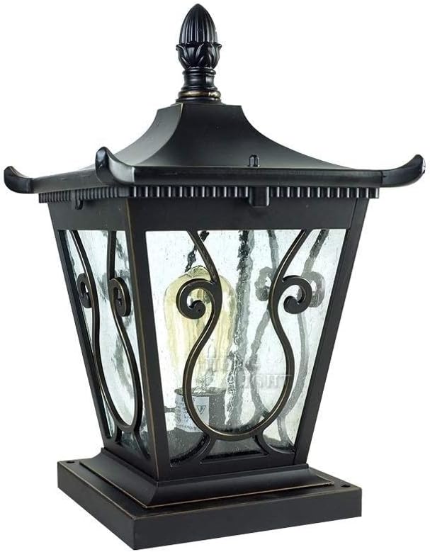 Waterproof European Vintage IP44 Column Light Pillar Lamps Fence European Garden Glass Lantern Courtyard Landscape Lighting Fixture E27 Villa Door Post Outdoor Table Lamp Fixture