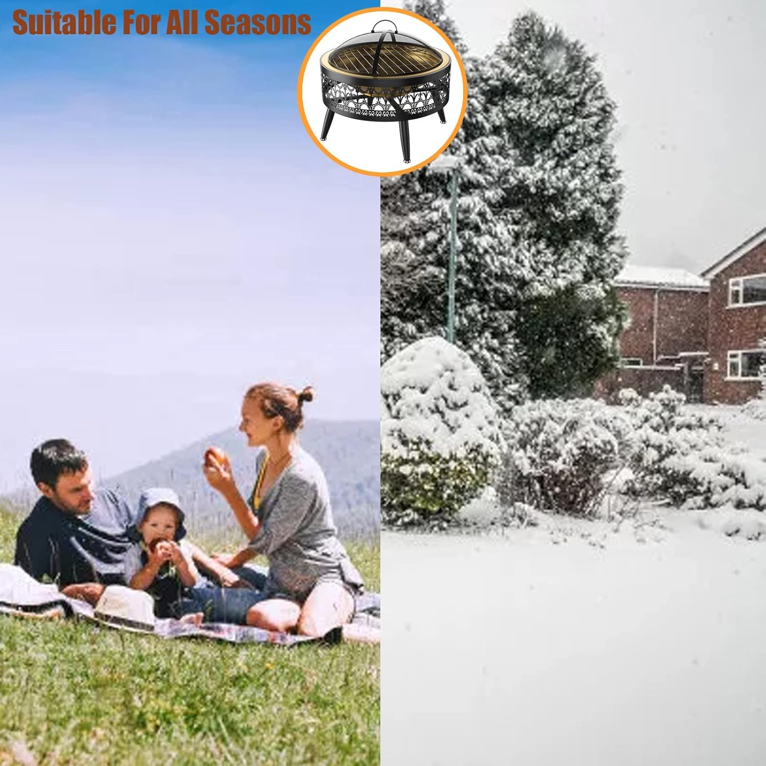 LXLZYXSF Outside Fire Pit Bowl with Table Top, Living Room Coffee Table, Wood Burning Fire Basin for Camping, BBQ, Travel, Bonfire Party, Picnic (Color : Deep Coffee, Size : 52.5cm/20.6inch Wide)