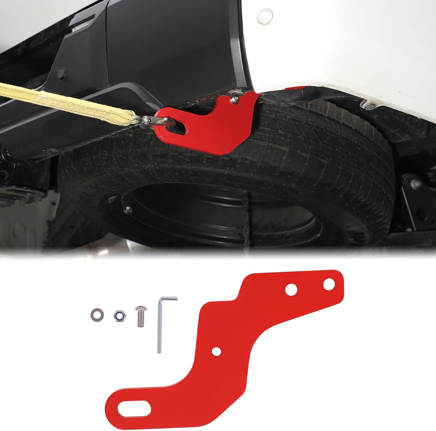 Aunginsy 1PCS Rear Tow Hitch Receiver Hook Compatible with Toyota Tundra 2026 2025 2024 2023 2022, Red Rear Bumper Trailer Ring Towing Tow Hook Recovery Point Screw Trailer Hitch Exterior Accessories