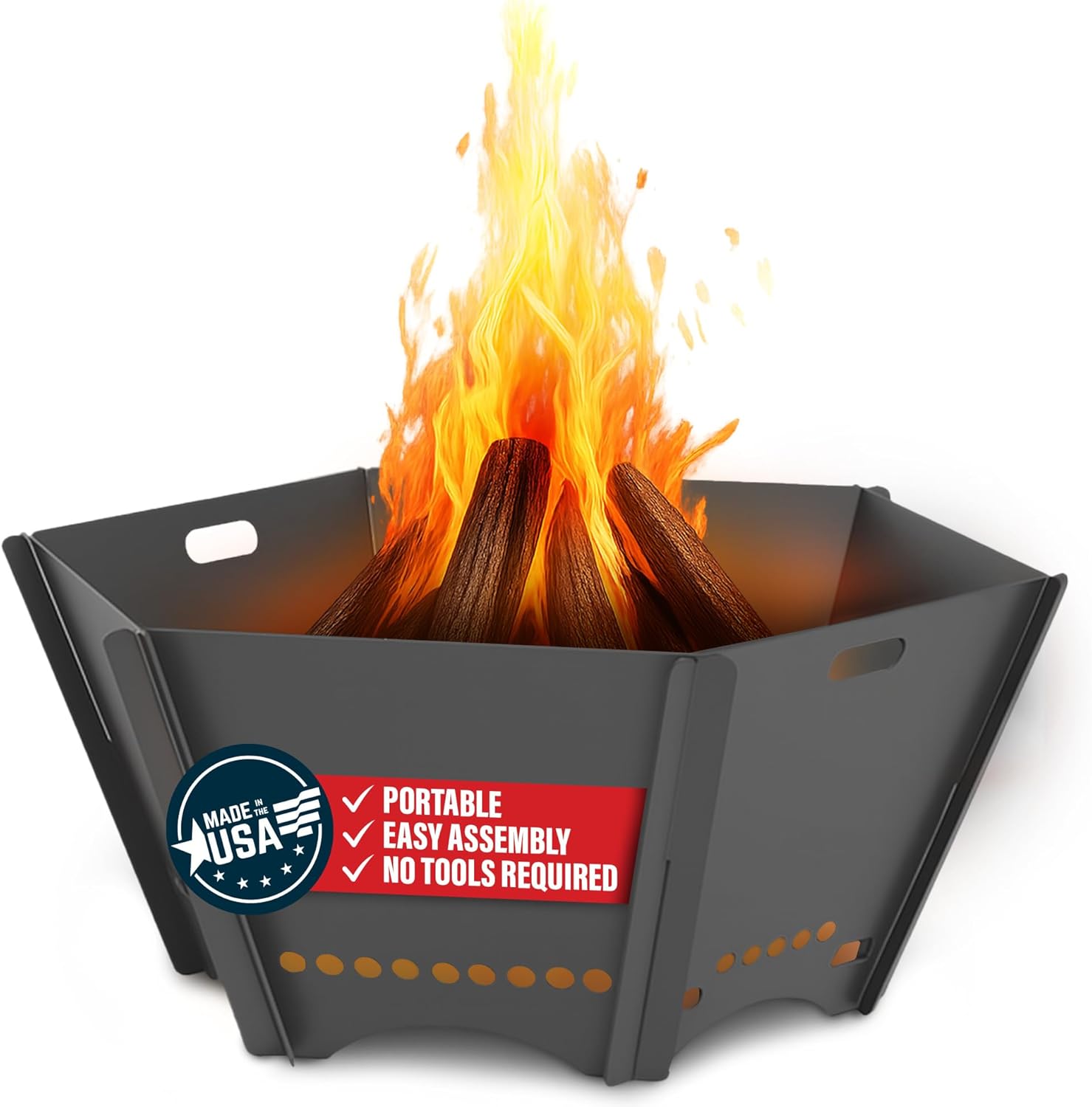 Tarter Large Outdoor Fire Pit - 7-Piece Hexagonal Wood Burning Fireplace for Camping & Bonfires - Portable & Easy Assembly Design - Heavy Duty & Durable Sheet Steel, Powder Coated Finish
