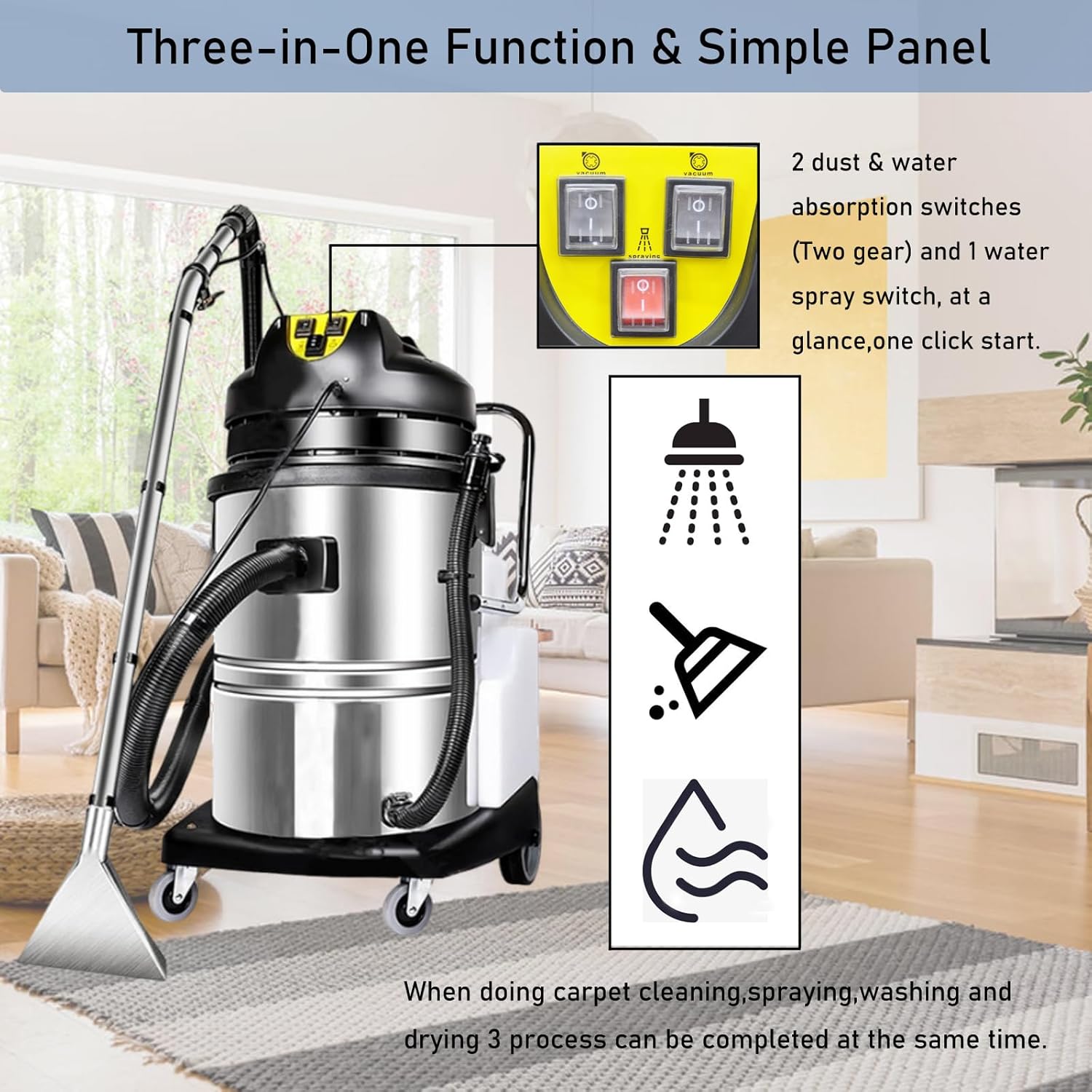 INTSUPERMAI 80L Carpet Cleaner Upright Carpet Cleaner Commercial Carpet Extractor Upholstery Cleaner 3 in 1 Multi-Purpose Floor Deep Cleaner