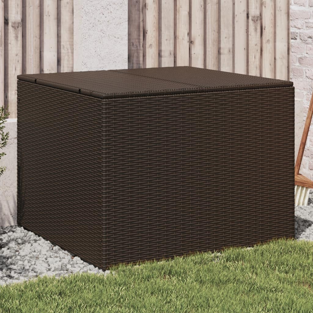 Outdoor Garden Storage Box, Brown Poly Rattan Deck Container with Powder-Coated Steel Frame, 291L Large Waterproof Bin for Patio Cushions, Pool Accessories, and Yard Tools