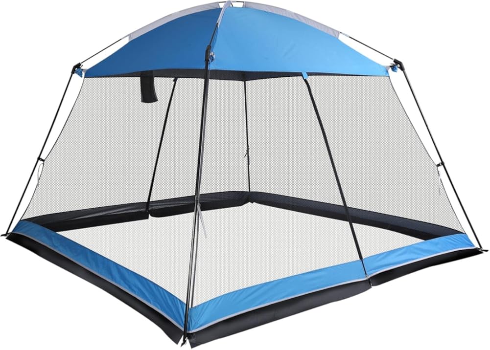 Screen House 10x10 Ft Square Camping Canopy Tent Sun Shade Gazebo Shelter Perfect for Outdoor Activities, Blue