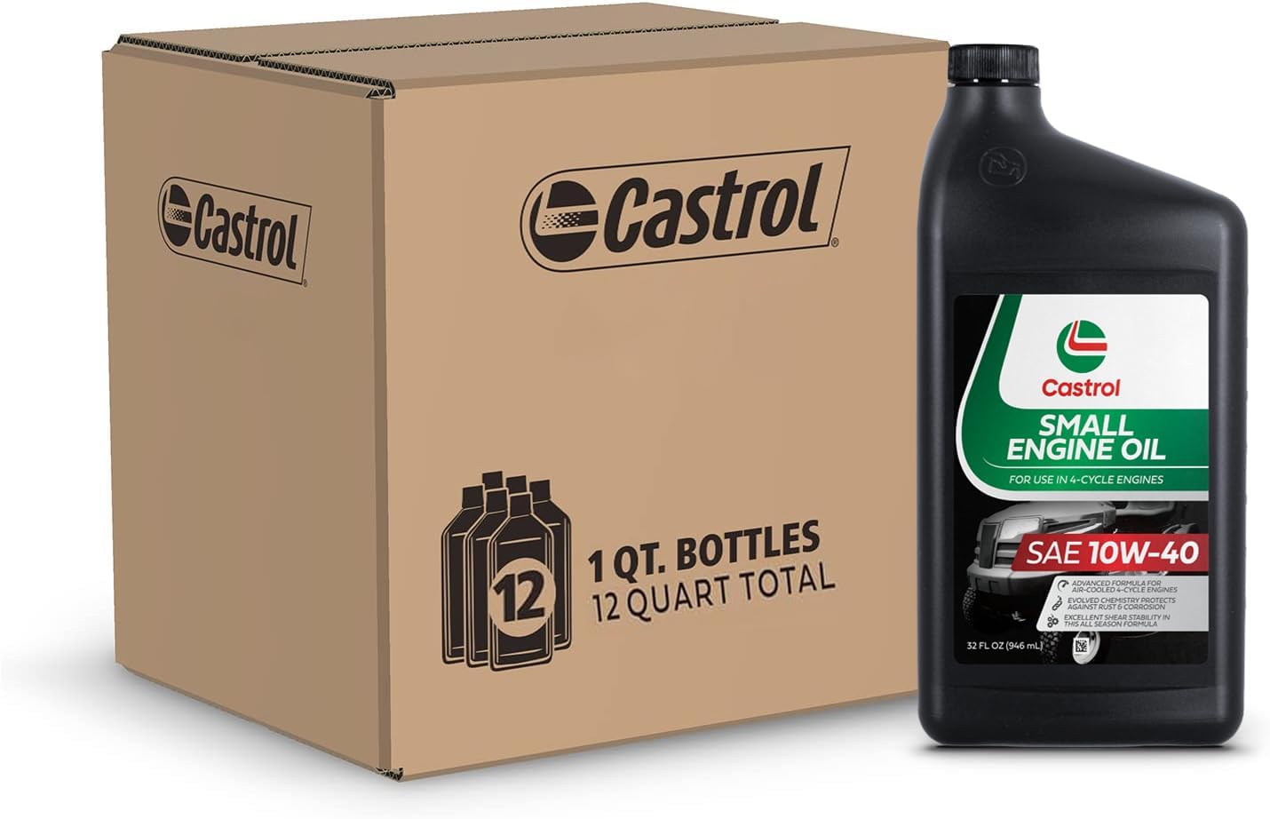 Castrol SAE 10W40 Small Engine Oil For Use in Outdoor Power Equipment, Lawn Mowers, Generators, and More with 4-Cycle Engines (Pack of 12 (Quart bottles))