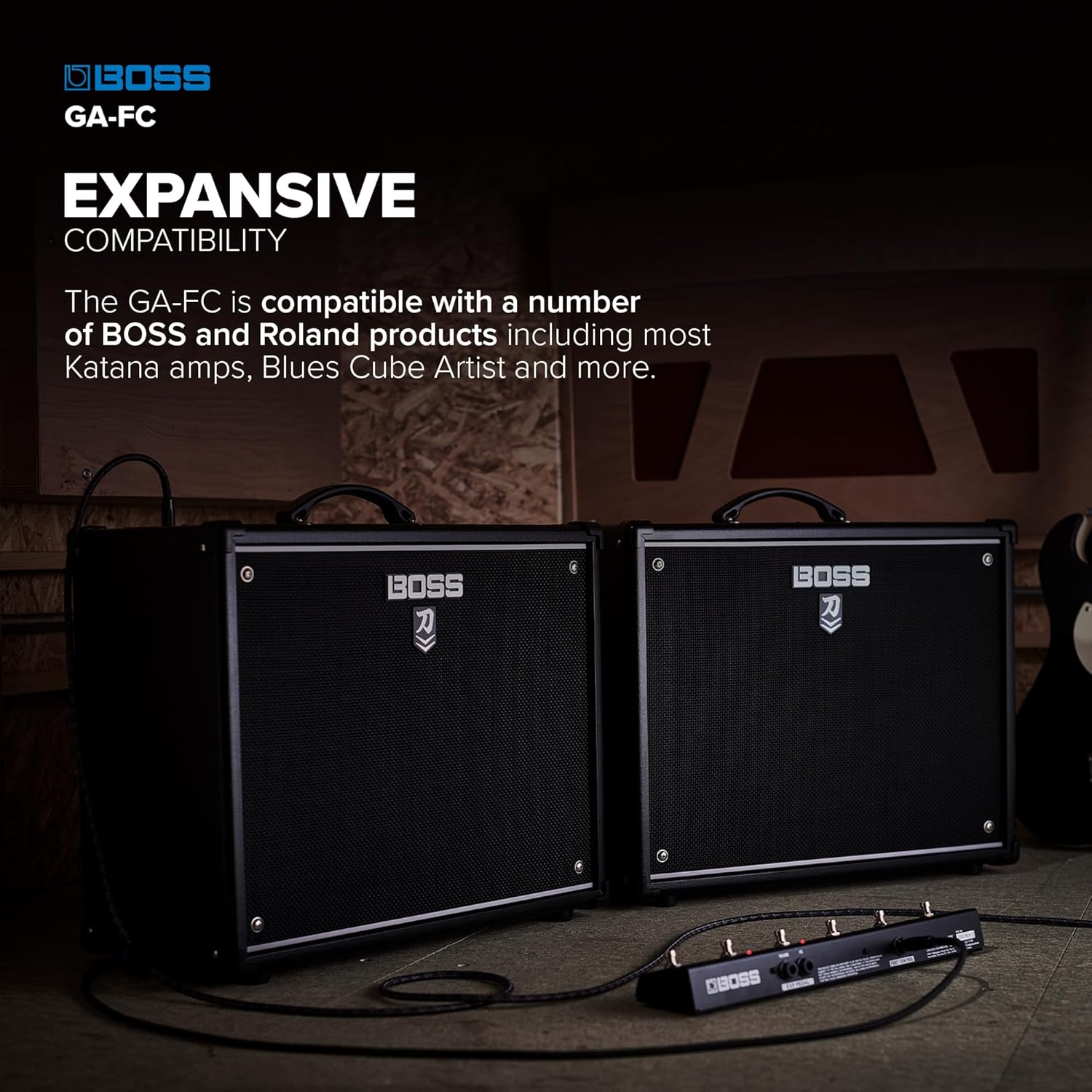 BOSS GA-FC | 6-Button Foot Controller | Hands-Free Control of BOSS/Roland Guitar & Bass Amps | Streamlined Channel Switching | Change Presets & Toggle Effects | Compatible with Most Katana Amps & More