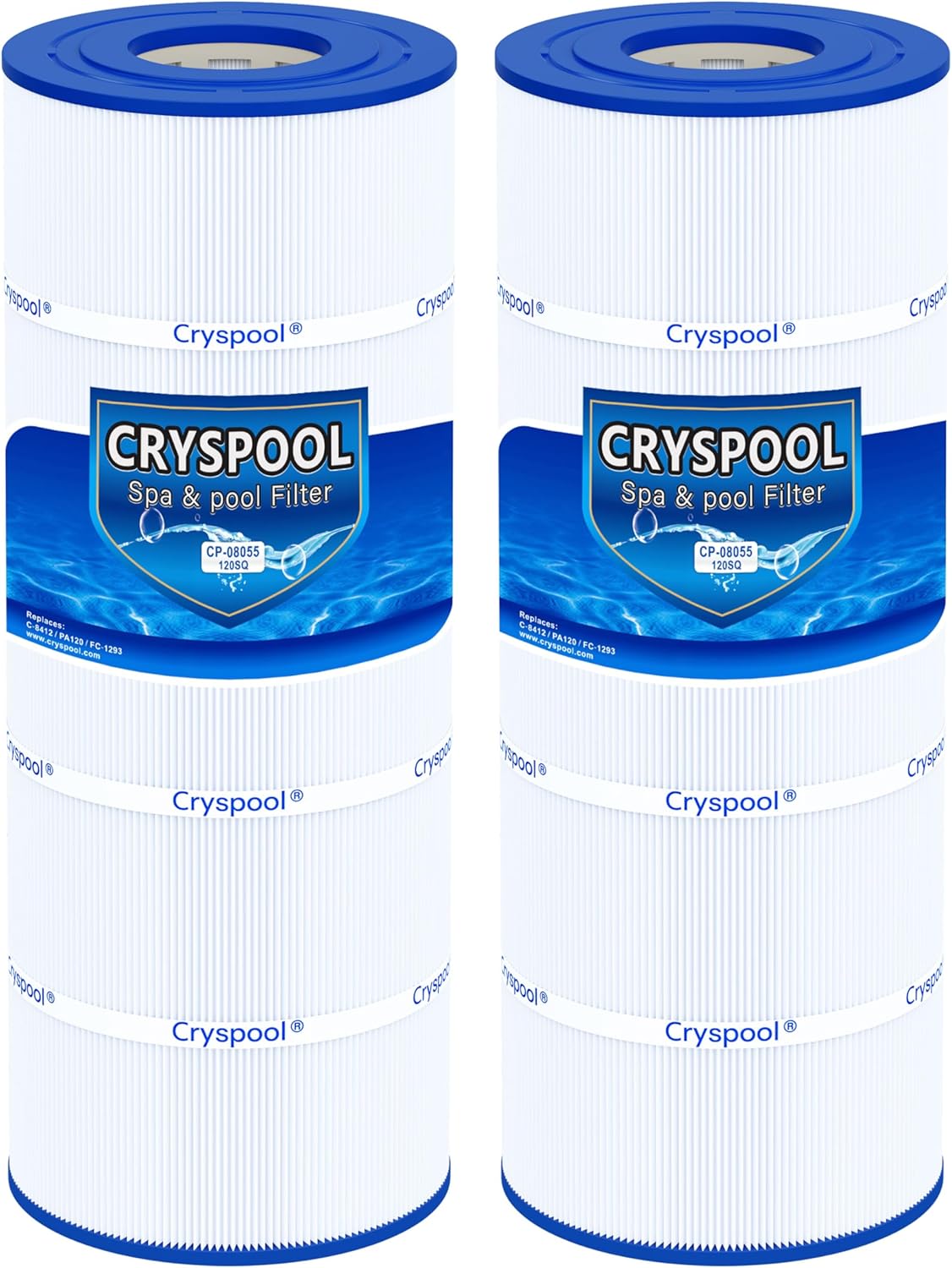 Cryspool® 08055 Filter Compatible with C1200, CX1200RE, Clearwater II 125, PA120, C-8412, FC-1293, 817-0125N, 120 Sq. Ft Pool Filter Cartridge, 2 Pack