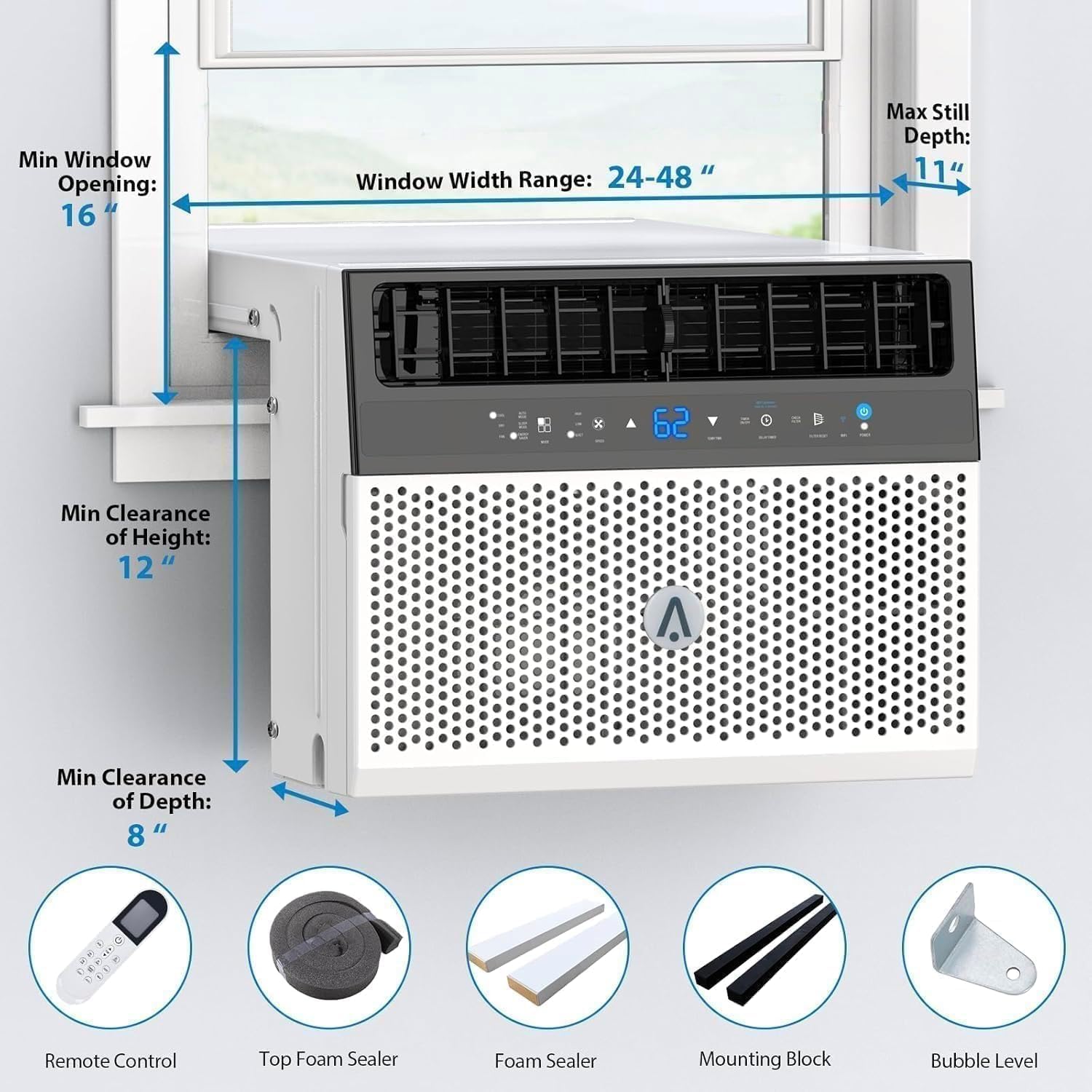 Window Air Conditioner,8000 BTU u-Shaped & Air Conditioner Window Unit,Window Ac - Ultra Quiet, Energy Efficient, Cools Up to 450 Sq.Ft.-App Control,6 Modes,Sleep Mode,for Bedroom,Office,Room