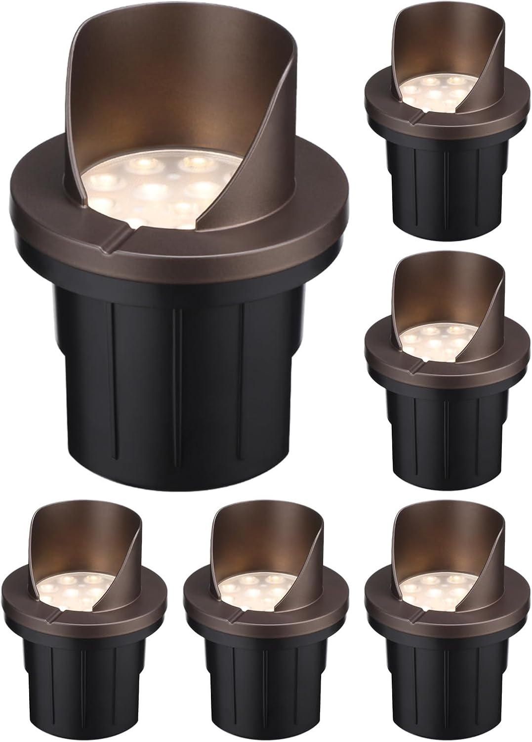 LEONLITE Dia. 4 Inch Well Lights Landscape LED In Ground, Shielded Top, 3000K Warm White, 12-24V AC/DC CRI90 Low Voltage Garden Landscaping, Oil Rubbed Bronze Aluminum Housing, Pack of 6