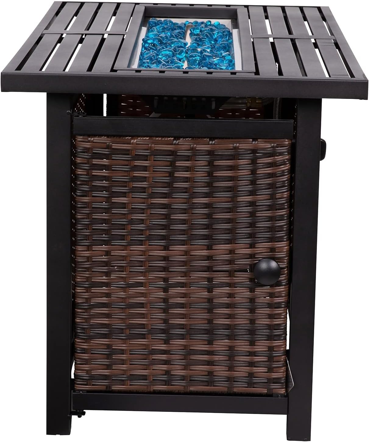 Flash Furniture Olympia 50,000 BTU Outdoor Propane Fire Pit Table - Black Stainless Steel Tabletop and Espresso Wicker Base - 45