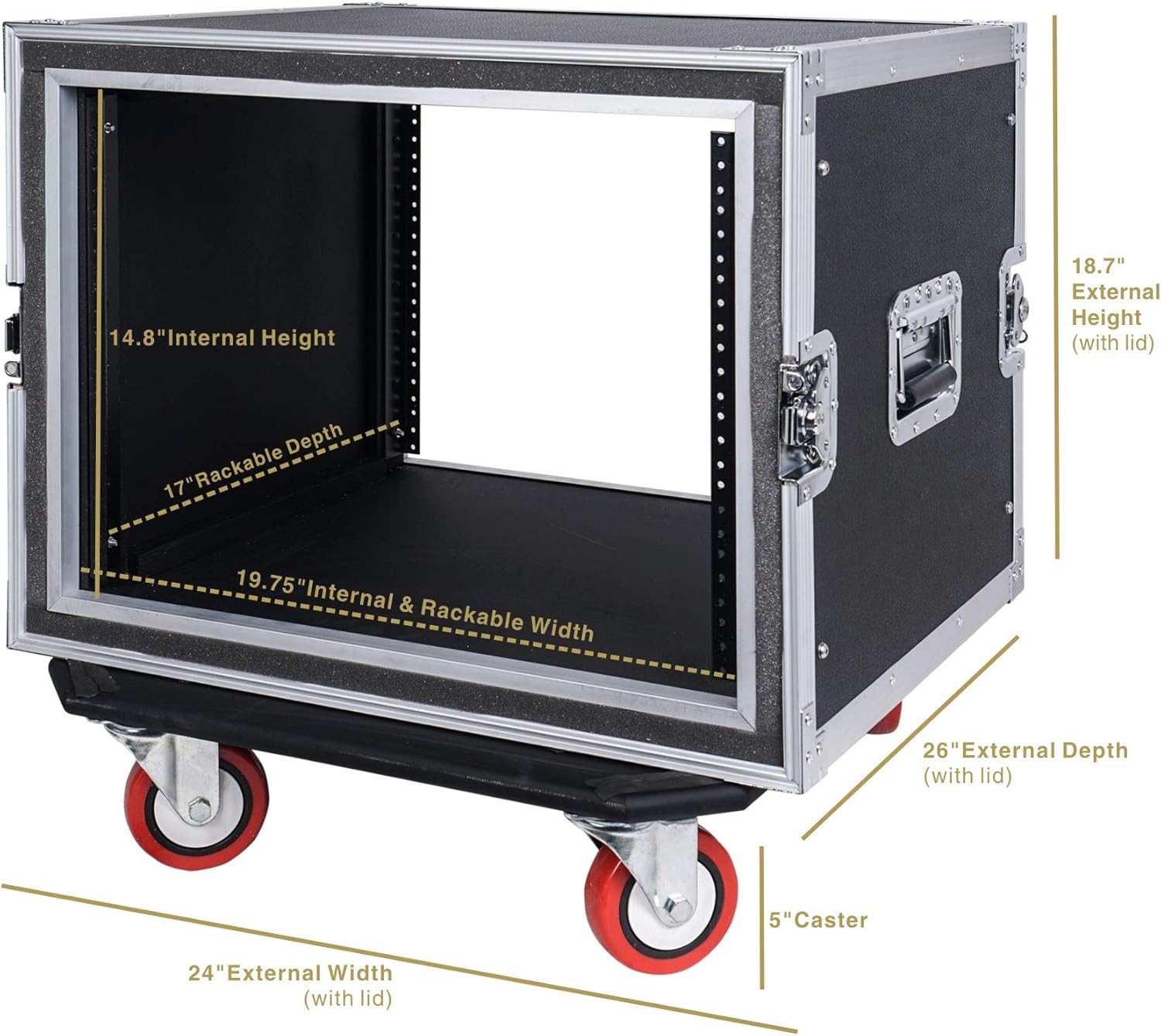 Sound Town Shock Mount 8U ATA Rack Case with 17” Rackable Depth and Casters, 8-Space Size - Pro Tour Grade (STRC-SP8UW)
