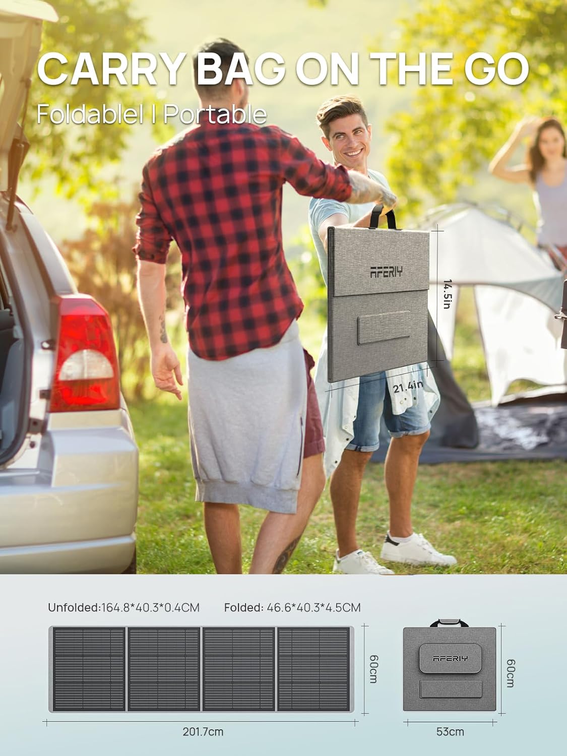 AFERIY 100W ETFE Portable Solar Panel, 23% Conversion Efficiency, with Foldable Adjust Kickstand, IP65 Waterproof Solar Panels for Camping, RV, Home Use