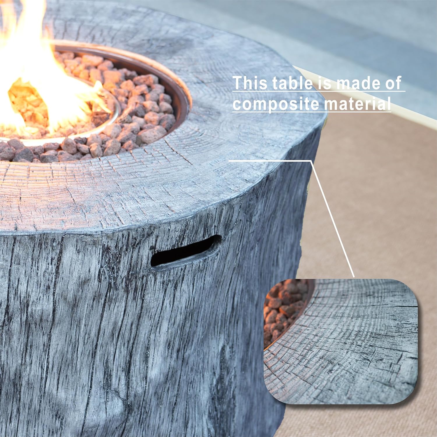 Direct Wicker Gray Metal Stone Propane Outdoor Fire Pit Table