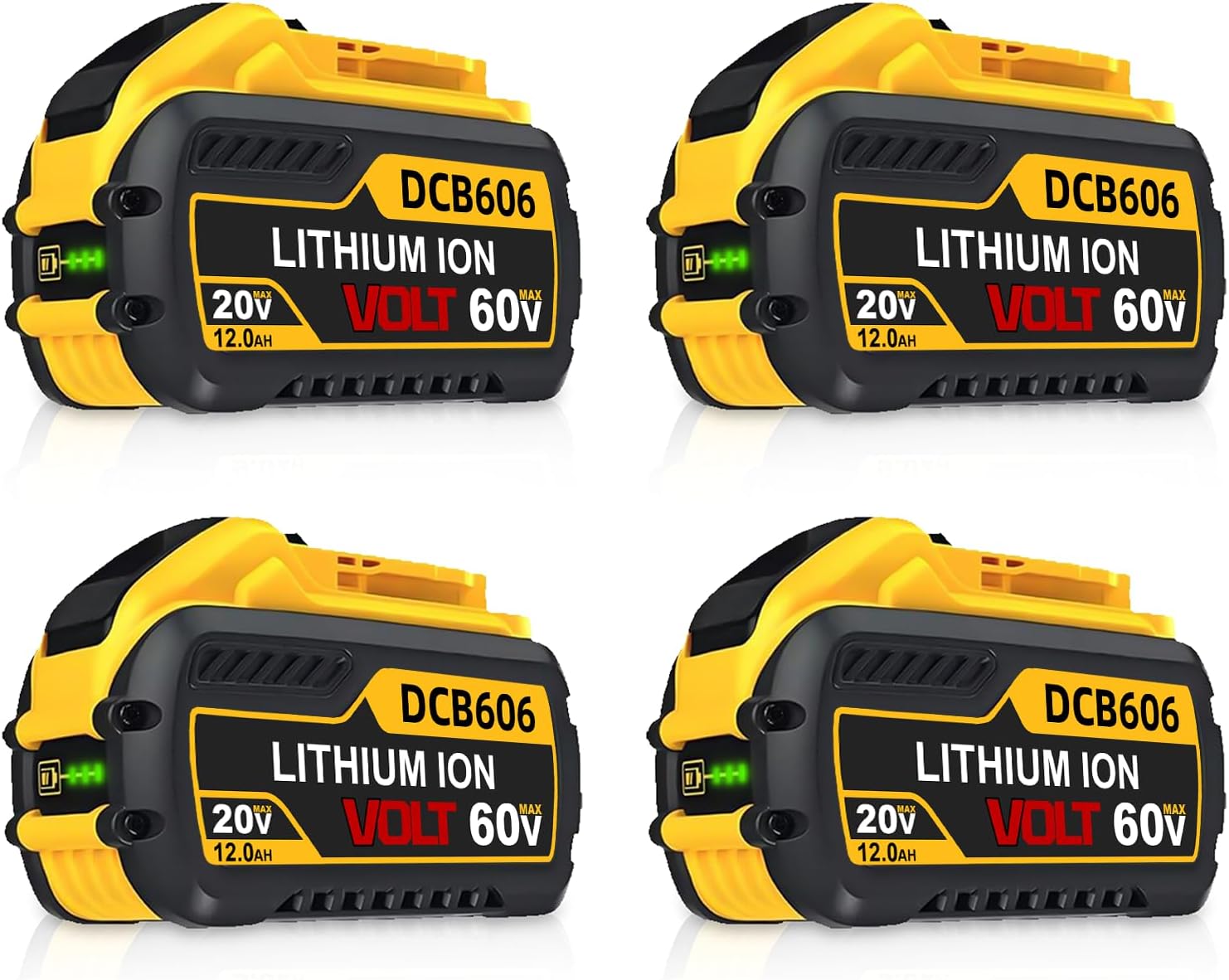 12000mAh/4000mAh 20V/60V Lithium Ion Replacement for Dewalt 60V MAX Battery DCB606 DCB609 DCB612 DCB206 Compatible with Dewalt 20V/60V Max Cordless Power Tools 4Pack