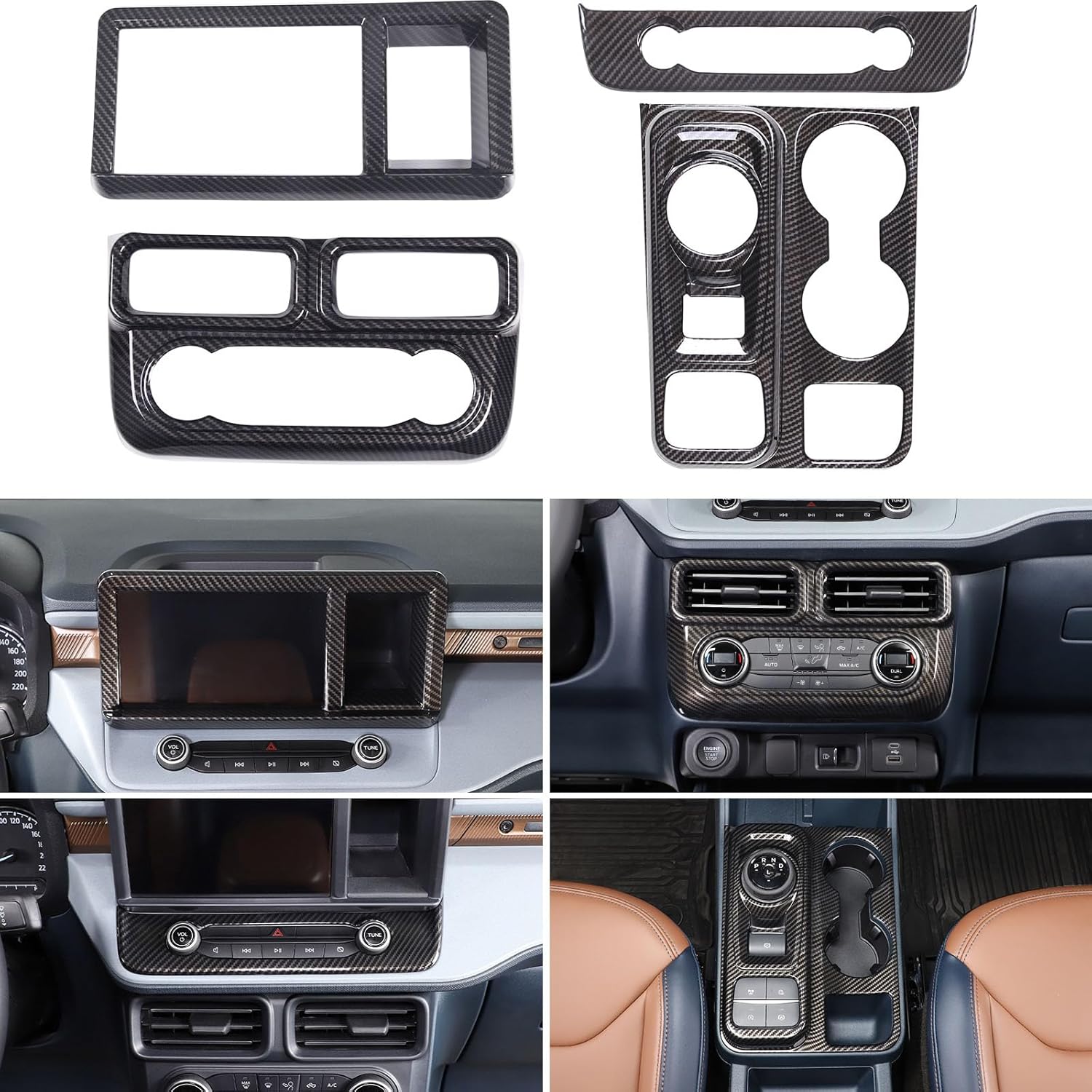 Aunginsy Compatible with Ford Maverick 2022-2024 Car Center Console Decoration Kit Include Central Navigation Adjust Button Panel Cover Gear Shift Box Panel Cover Air Outlet Vent Frame ABS Accessories