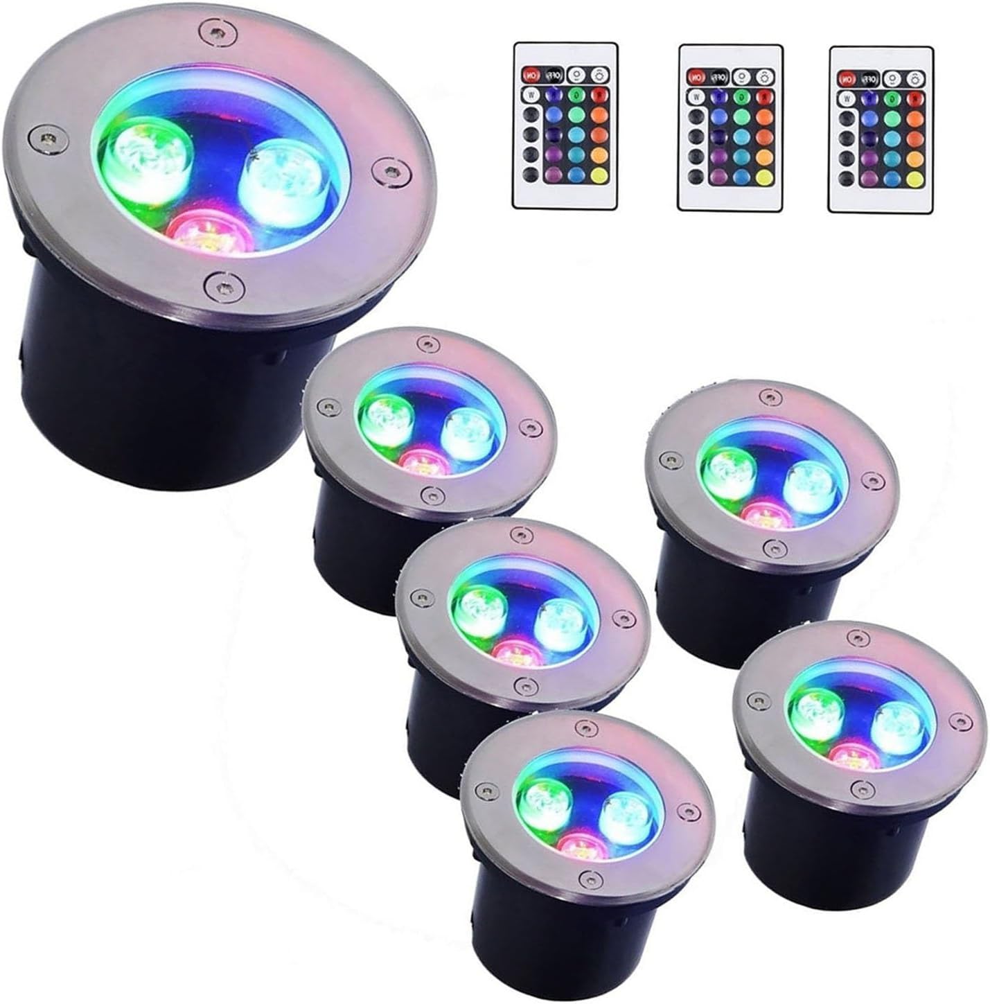6PCS RGB Underwater Pond Lights wiht Remote Control - IP68 Waterproof Color Changing Submersible LED Fountain Lamp, Round Recessed Spotlight, for Garden Pool Illumination(3W(24V))
