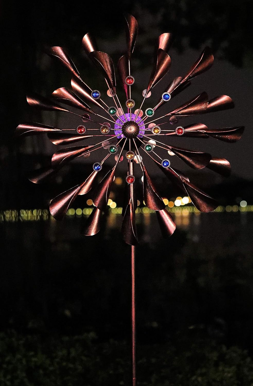Large 79In Copper Kinetic Wind Spinner Multi-Color Seasonal LED Lighting Solar Powered Glass Ball Metal Wind Catchers Spinner for Patio Lawn & Garden Decorations