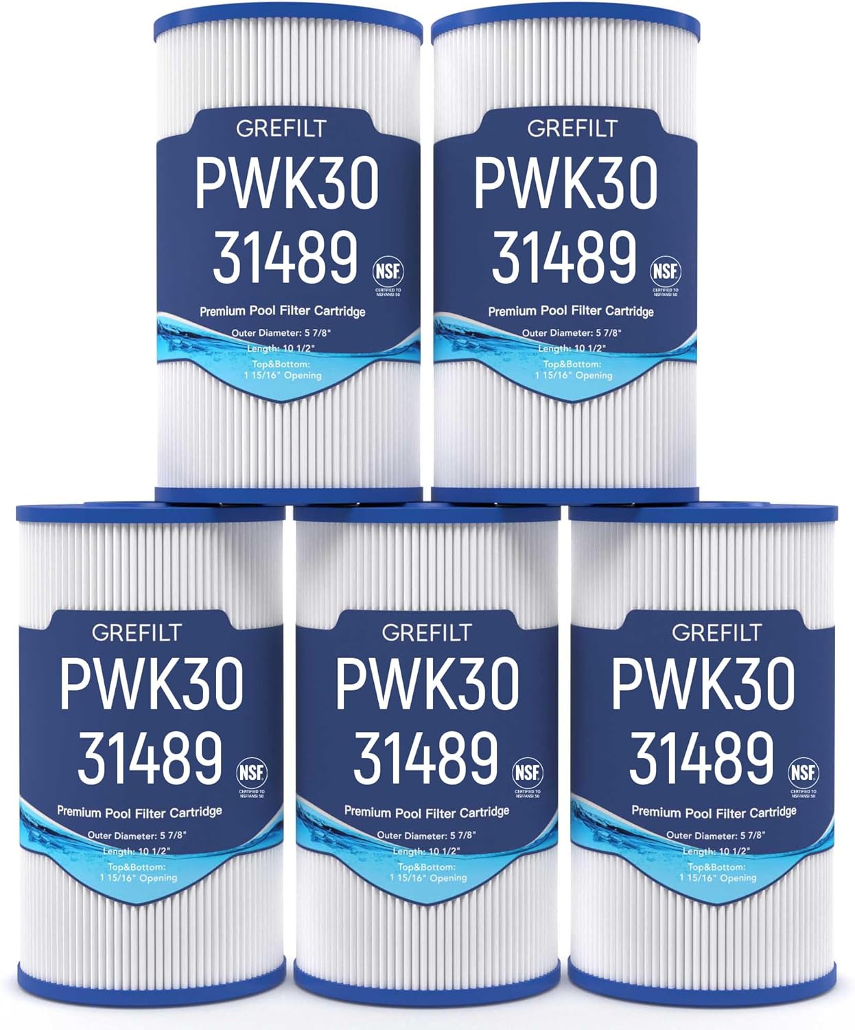 PWK30 Hot Tub Filter Replacements for Hot Springs Spa Filters, Watkins 31489, Unicel C-6430, Filbur FC-3915, 71825, 73178, 73250, P/N0969601, 30 sq.ft. 5-Pack
