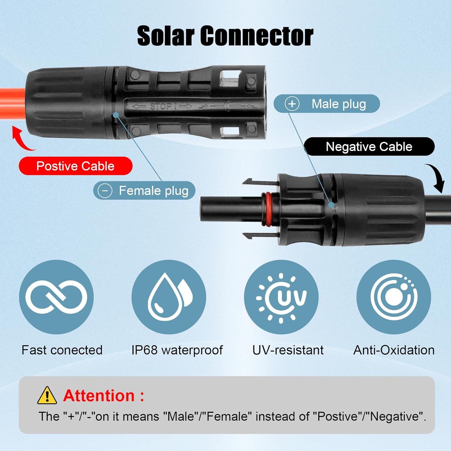 8 AWG Solar Extension Cable 30FT Black + 30FT Red, 8 Gauge Solar Panel Wire Male to Female Tinned Copper Wire for Solar Panel, Automotive, RV, Boat, Outdoors