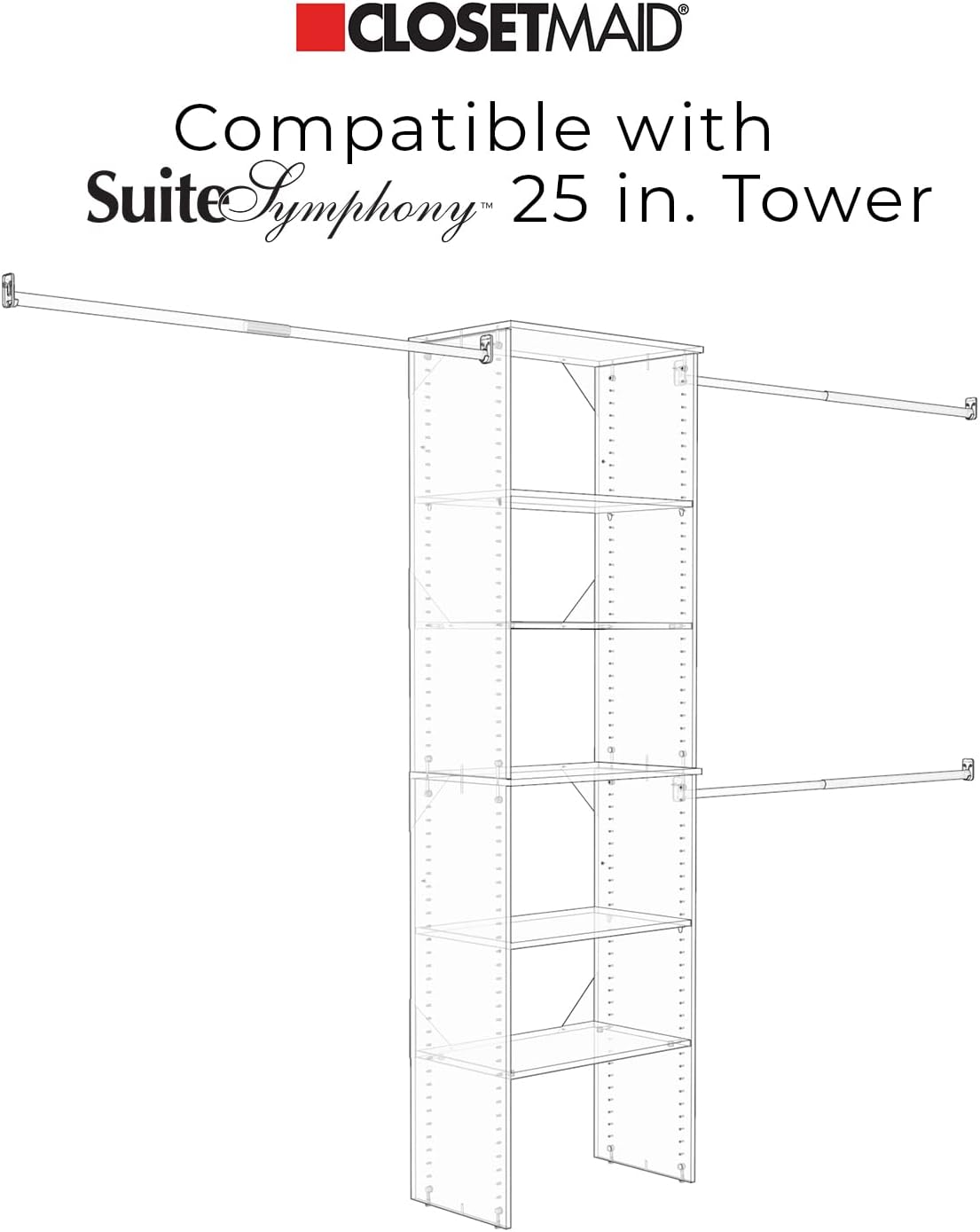 ClosetMaid SuiteSymphony Wood Closet Drawer, Add On Accessory, Shaker Style, for Storage, Closet, Clothes, 25” x 5” Size for 25 in. Units, Natural Gray/Satin Nickel