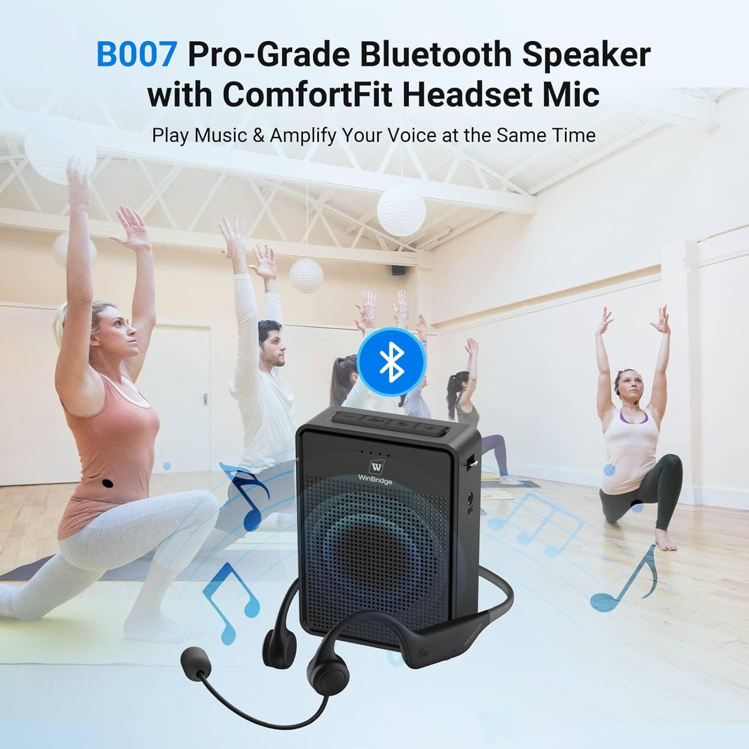 Voice Amplifier Wireless Ear-Hook Headset Microphone, Original Sound Portable Microphone and Speaker Pa System, 15W Speaker with Noise Cancelling Bluetooth Mic for Teachers, Fitness, Elderly B007