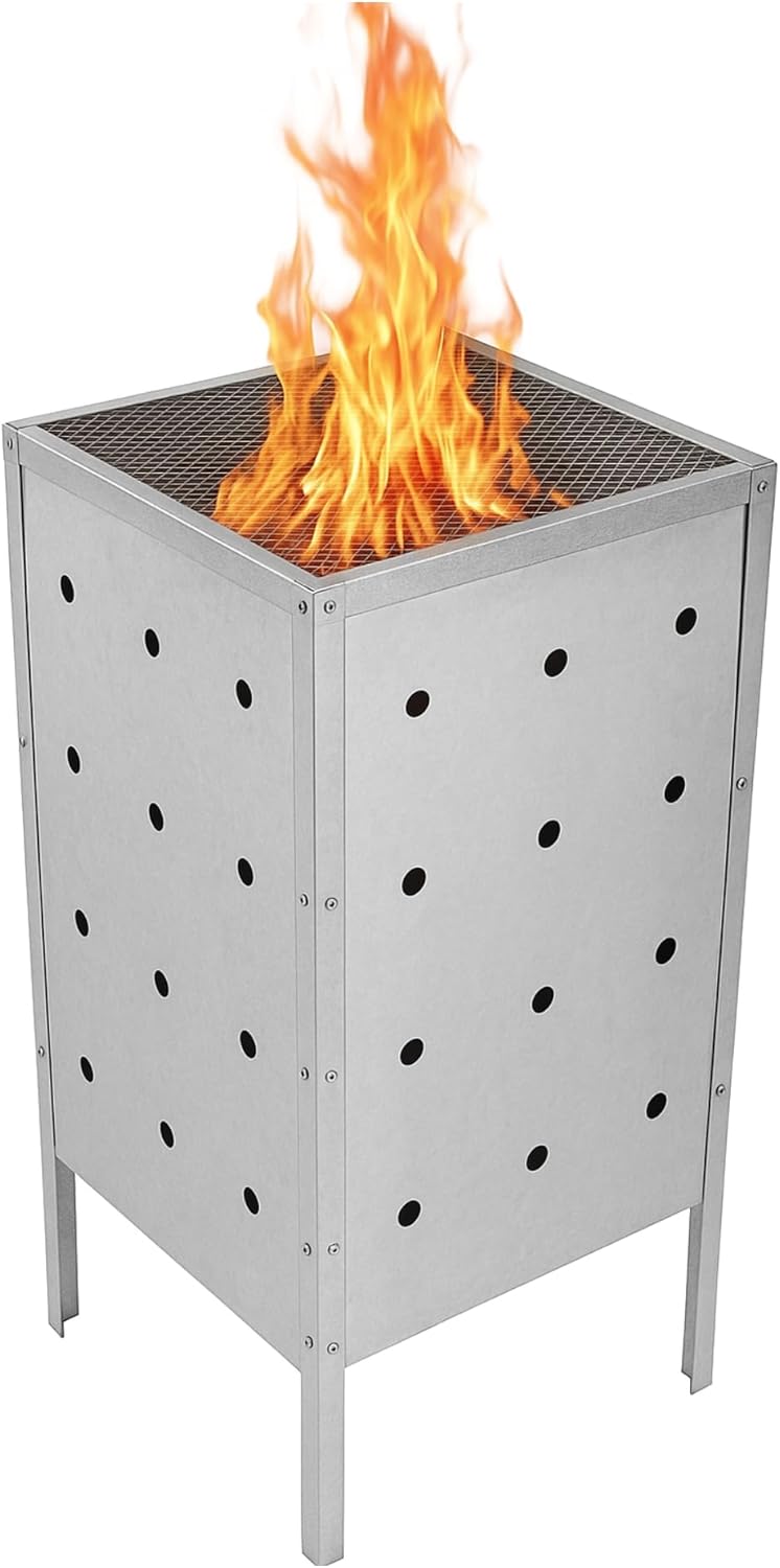 Burn Barrel Trash Can – Heavy Duty Galvanized Metal Fire Pit for House & Garden Use – Great for Paper, Garbage, Outdoor Debris & Shredder Waste – 29x16 Inch, 31.7 Gallon Capacity