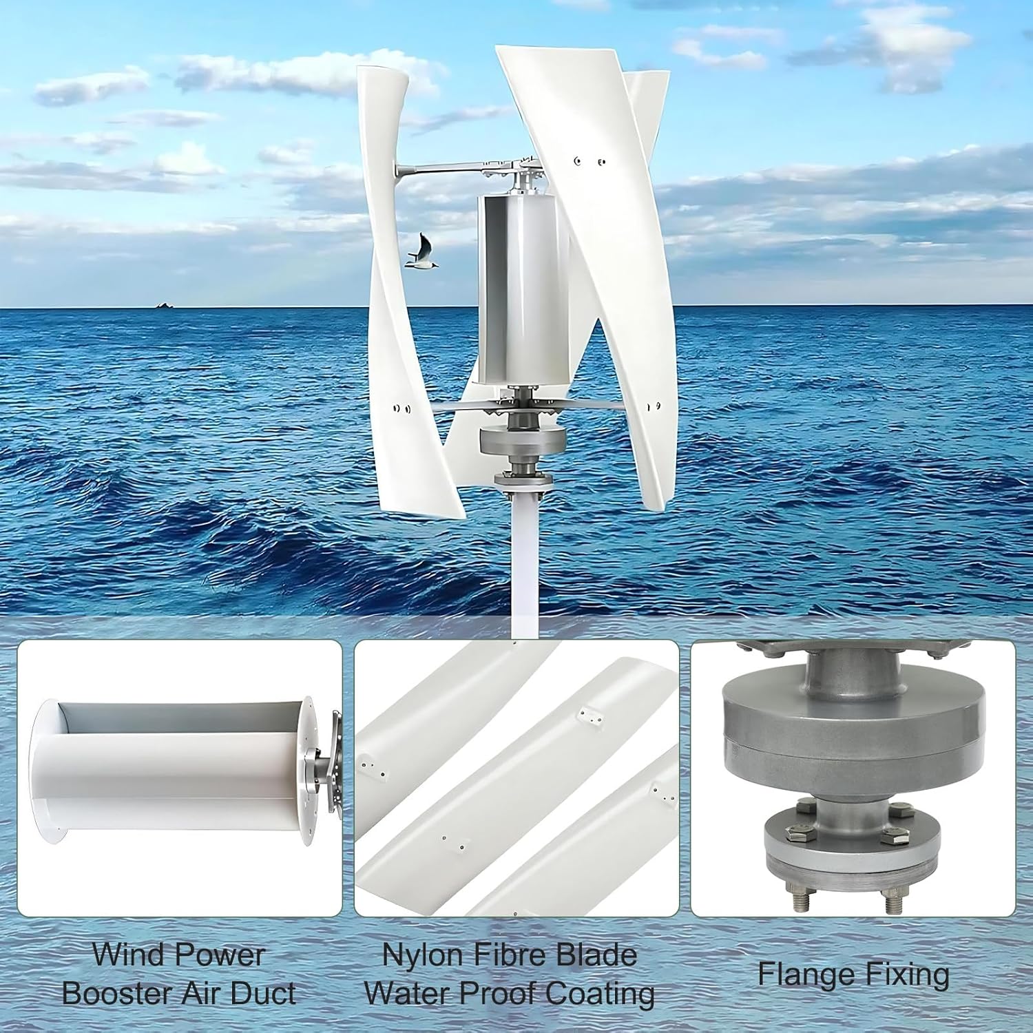 Permanent Magnet Generator Wind Turbine Kit, Vertical 3-Blade 300W Low Speed Charging System for Surveillance and Street Lights 200W