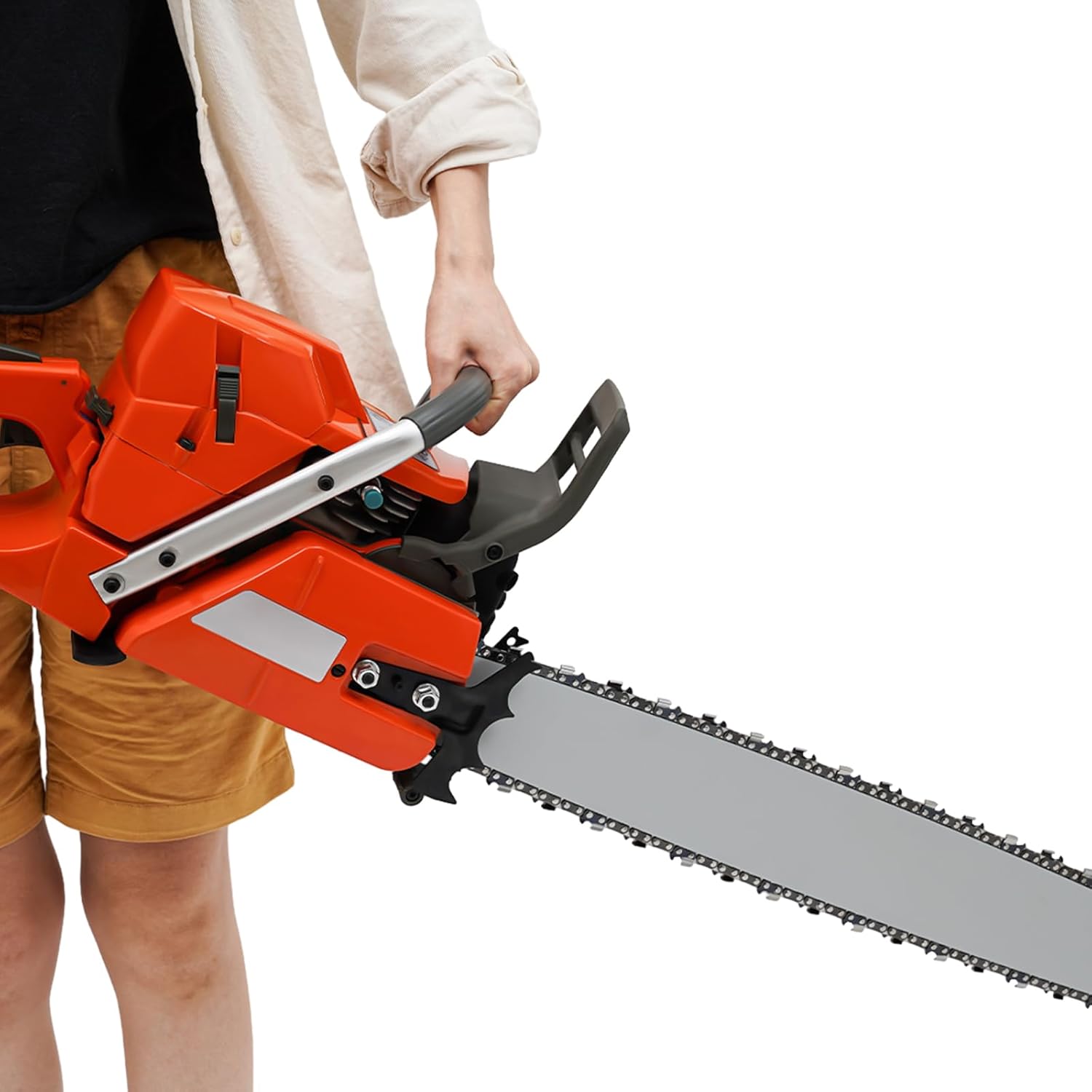 28 Inch 71CC Gas Powered Chainsaw 2-Stroke Single Cylinder Hand Pull Start Air Cooling System Gas Engine Chainsaw Kit 10000RPM 3.9KW for Forest Harvesting Cutting Wood Pruning Branches