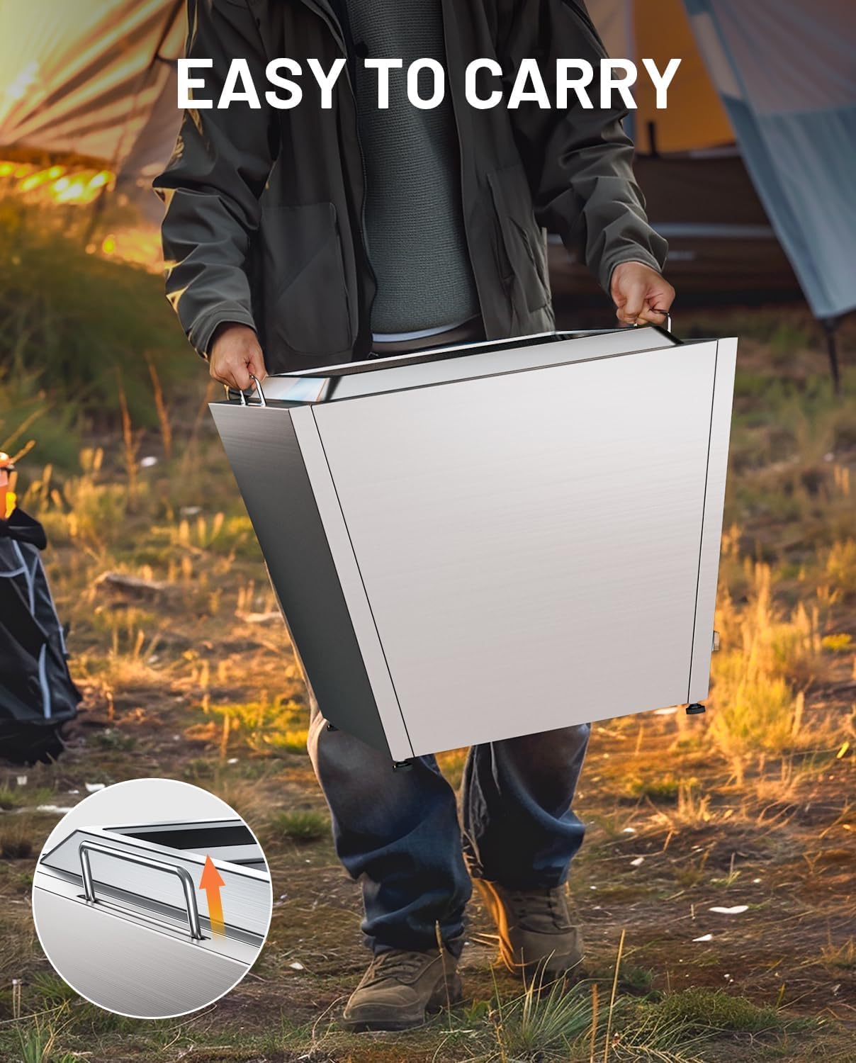 Smokeless Fire Pit, Portable Outdoor Firepits 35 inch, Carry Handle for Backyard Patio Camping Bonfire, Stainless Steel,Cyberpit One, Ideal for 6+ People, Sliver