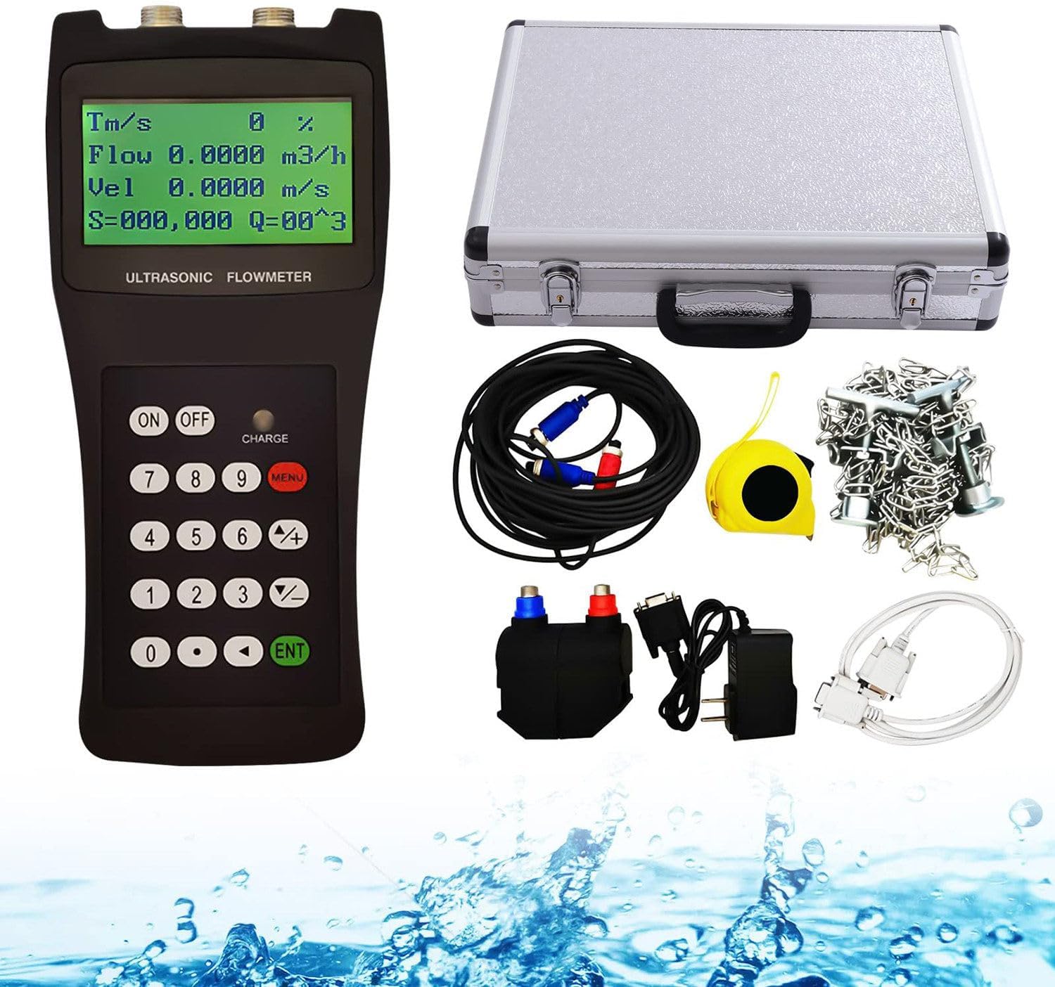 Handheld ultrasonic Flow Meter Portable Flow Meter Water Flow Rate Detection with S1/M2/L1 Clamp-on Transducers 100-240V for Seawater Alcohol Industrial,M2/DN50-700