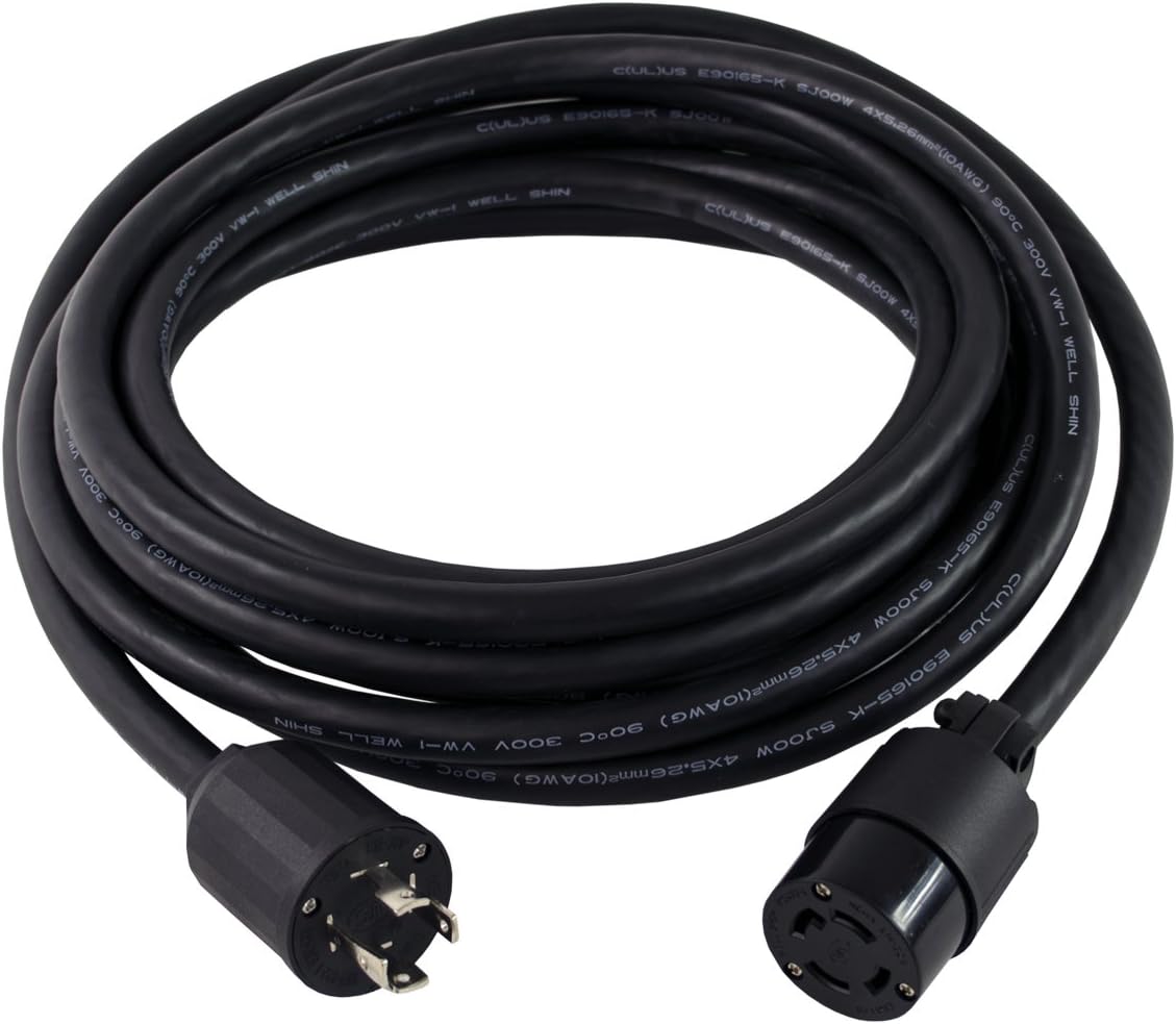 Conntek RUL1420PR-025 25-Feet 10/4 20-Amp 125/250 L14-20 Anti-Weather/Oils/Acids and Chemicals Rubber Locking Generator Extension Cord