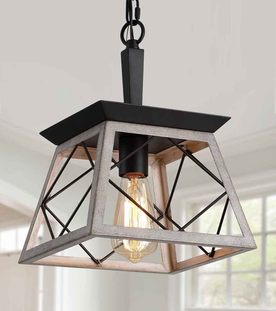 Q&S Farmhouse Dining Room Pendant Light Fixture,1-Light Industrial Hanging Lights for Hallway Entryway Patio Kitchen Island UL Listed