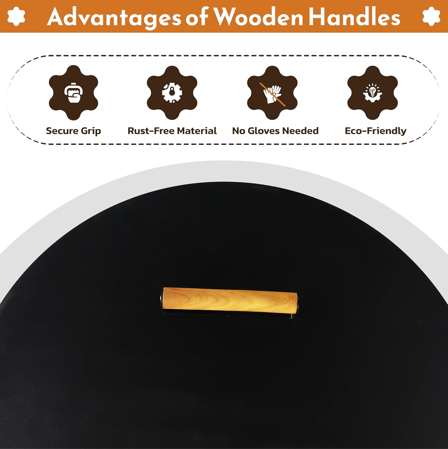 25.5” firepit lid round for inside up to 25” gas fire pit lid for Outdoor Fireplace Cover Lid Steel fire pit metal cover W/ 2 Wooden Handles & Heat Resistant Snuffer Lid for Round Patio Fire Pit Ring