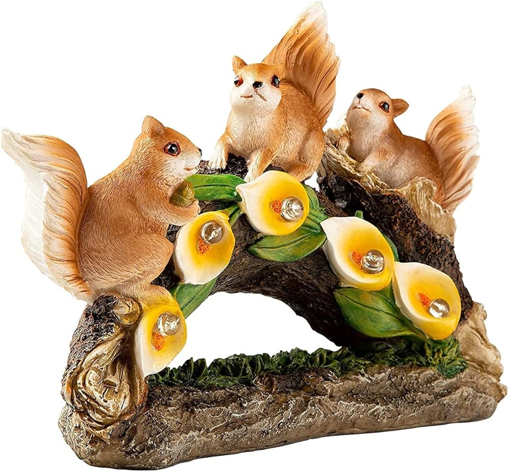 Squirrel Simulation Garden Landscape Statue Lantern Solar LED Light Resin Figurines Outdoor Lawn Courtyard Decorative Sculptures