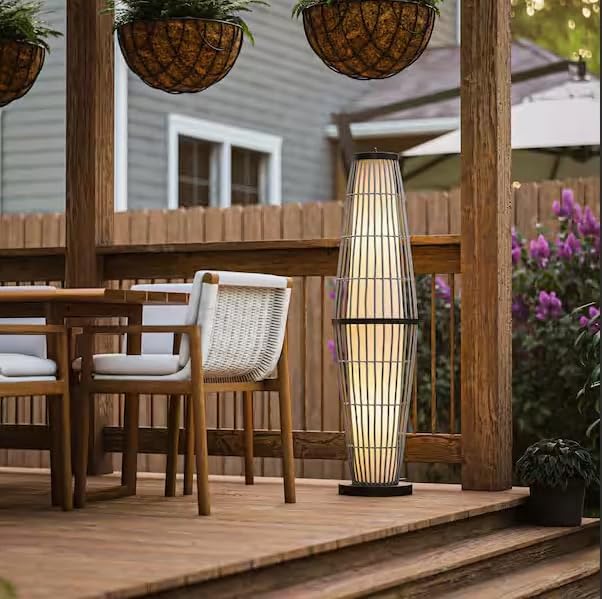 Indoor Outdoor Garden Patio Porch Rattan Simulation Gray Floor Lamp 51