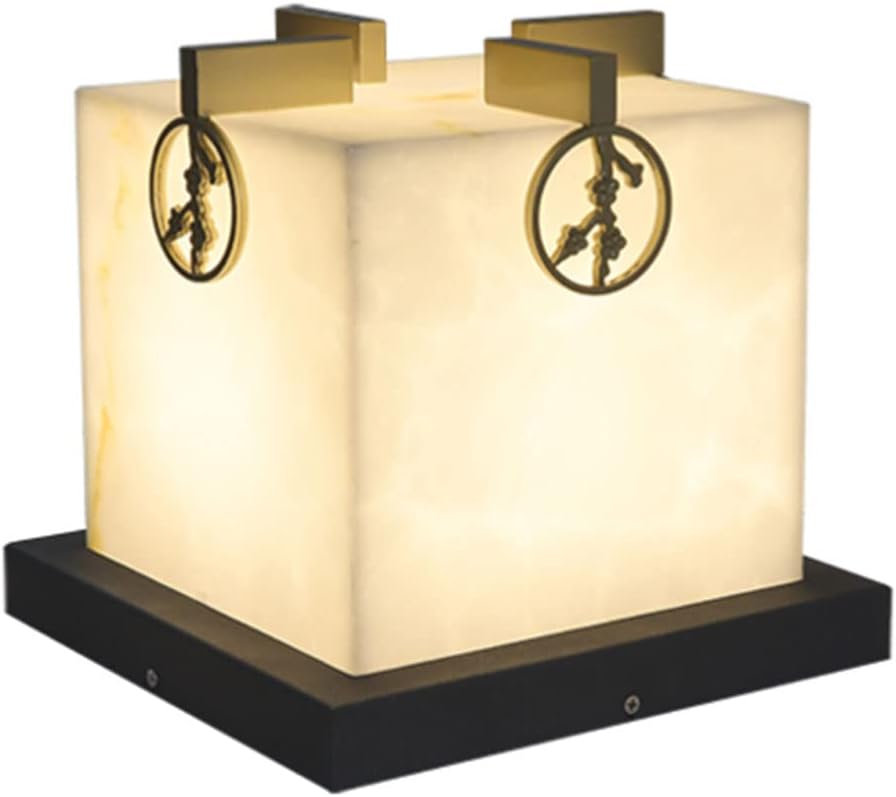 Modern Landscape Lighting Fixture European Imitation Marble Post Light, Luxury Fence Deck Cap Light IP54 Waterproof Lantern Column Lamp Streetlight Column Light E27