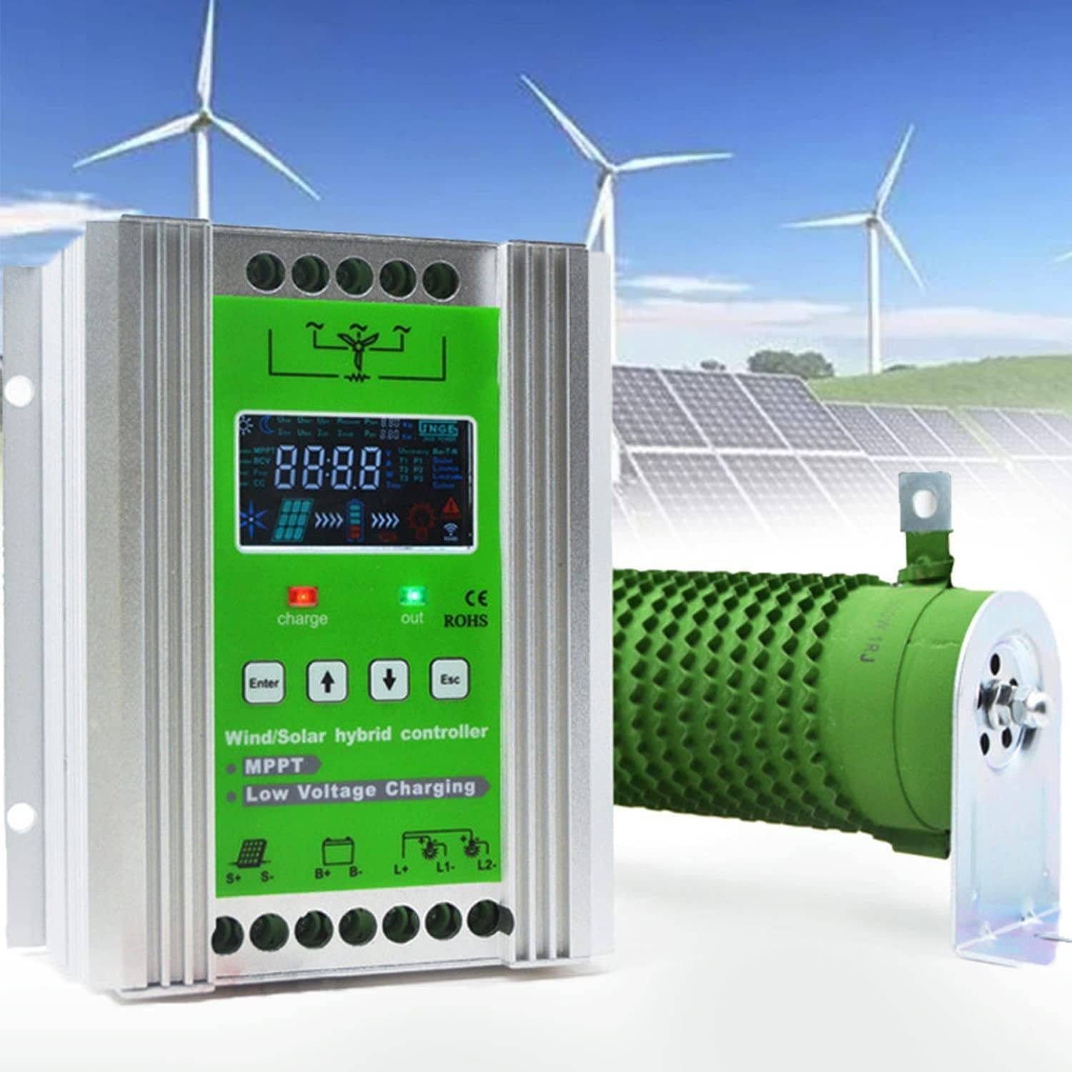 New Upgraded Wind Solar Hybrid Charge Controller 12V/24V/48V Auto Switch Regulator, Off Grid MPPT Wind Turbine Solar Charge Controller for Wind Turbine Generator Charger,Wind1200W+Solar1000W ( H)